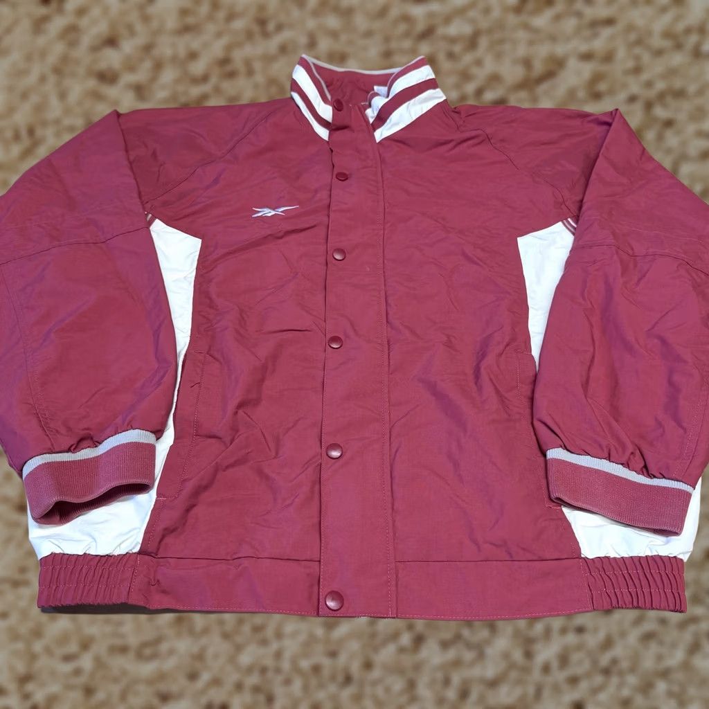 Reebok VINTAGE Reebok Jacket Mens XL Red Nylon Varsity Full Zip Windbreaker 90s Wind-Resistant Zipper Pockets Embroidered Logo Striped Rib Trim Casual Travel Size US XL / EU 56 / 4 - 1 Thumbnail