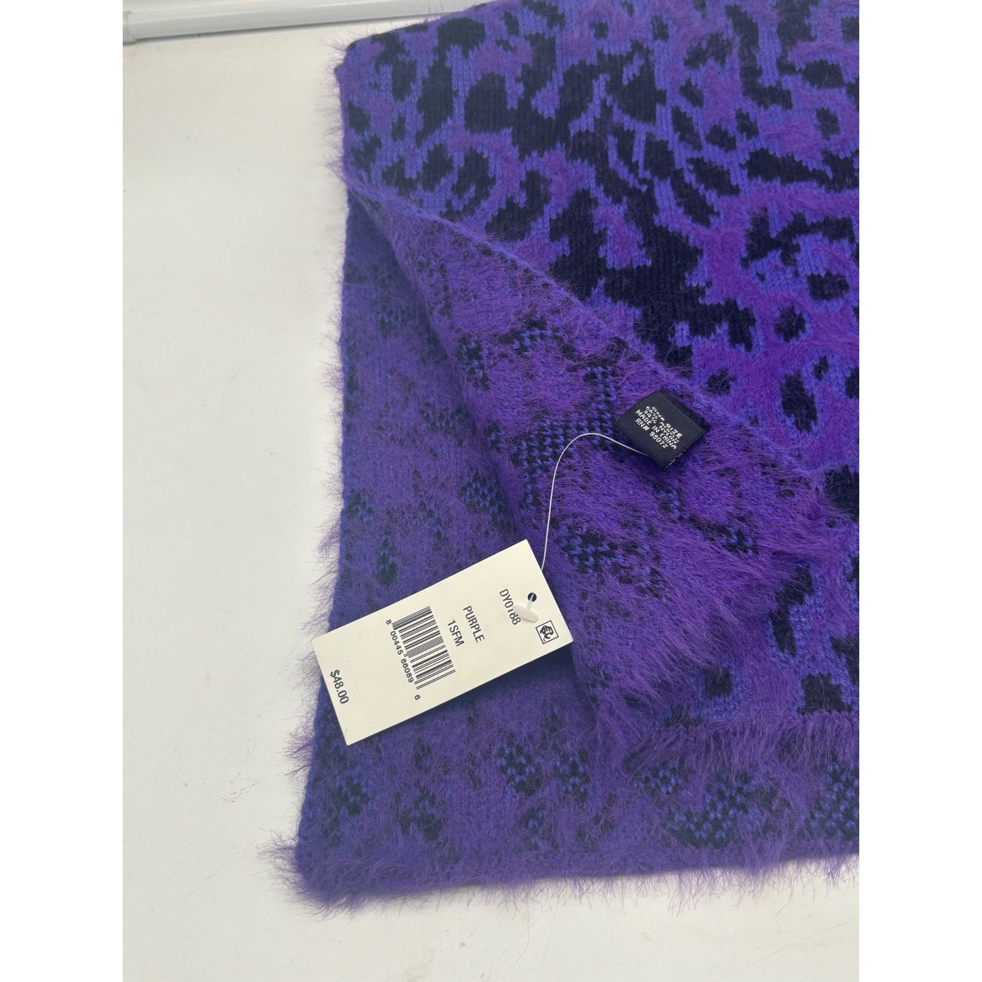 DKNY DKNY Fuzzy Animal Print Knit Scarf , Purple 12"x67" Size ONE SIZE - 9 Thumbnail