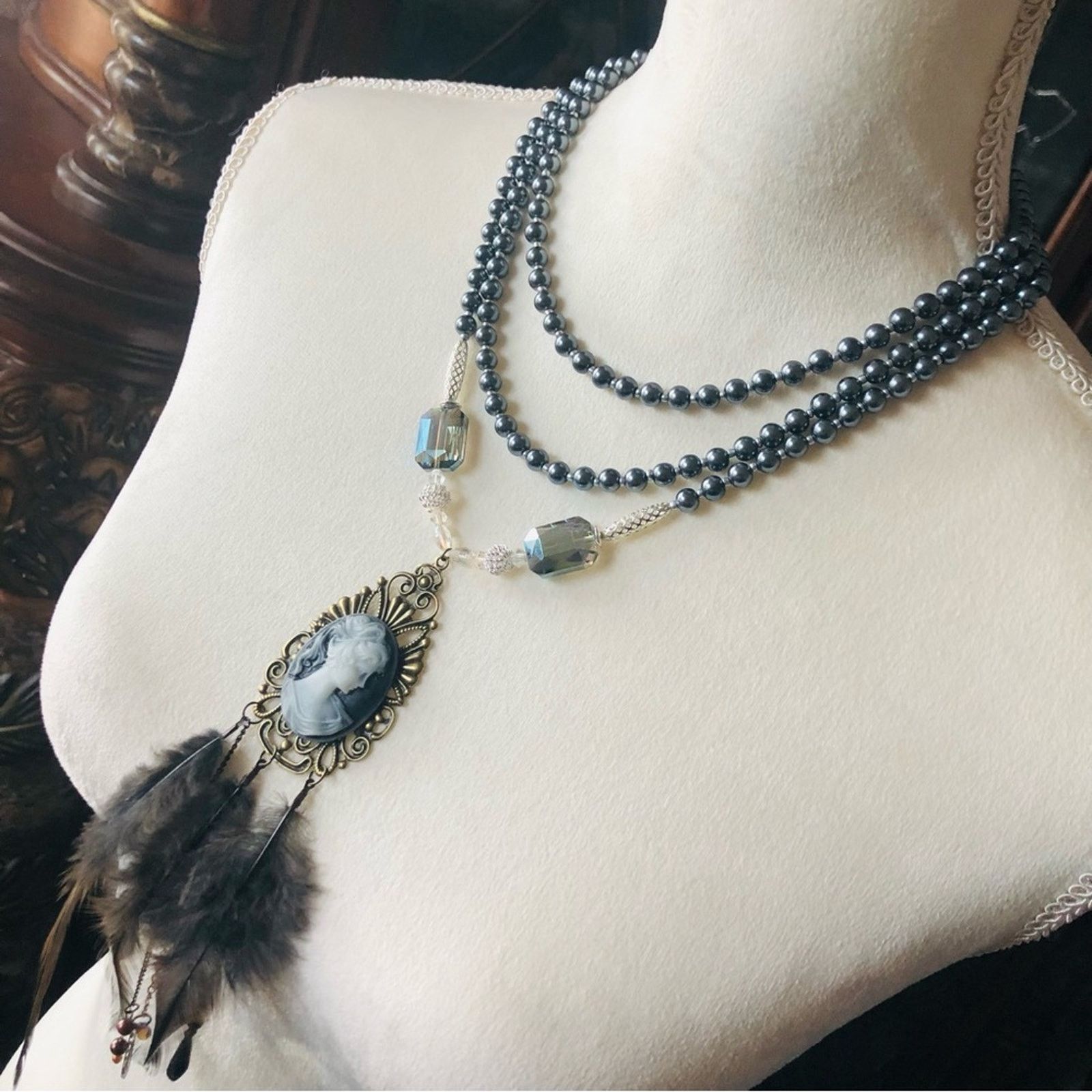 Handmade Handcrafted filigree cameo Pearl labradorite necklace Size ONE SIZE - 3 Thumbnail