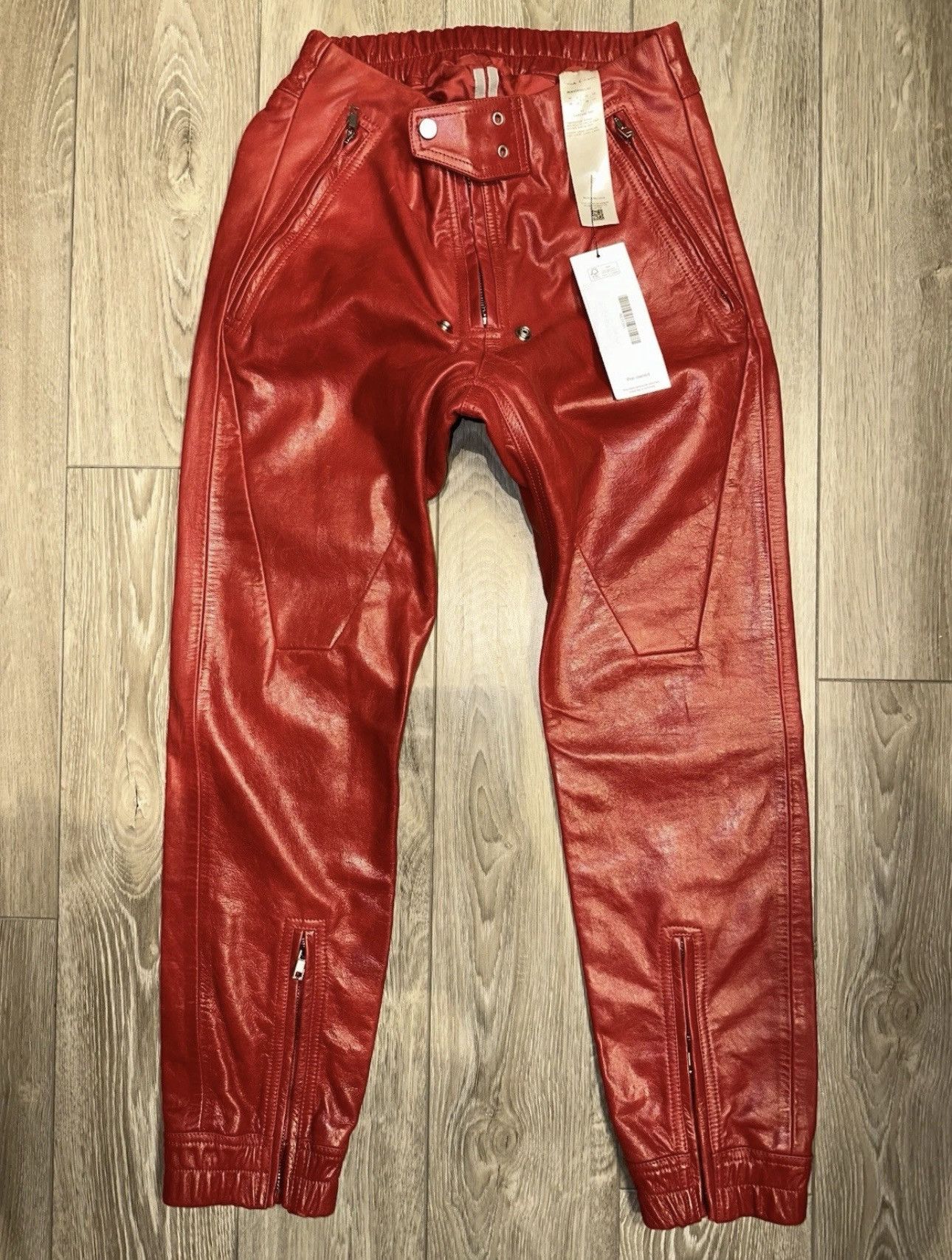 Rick Owens Red Luxor Leather Pants