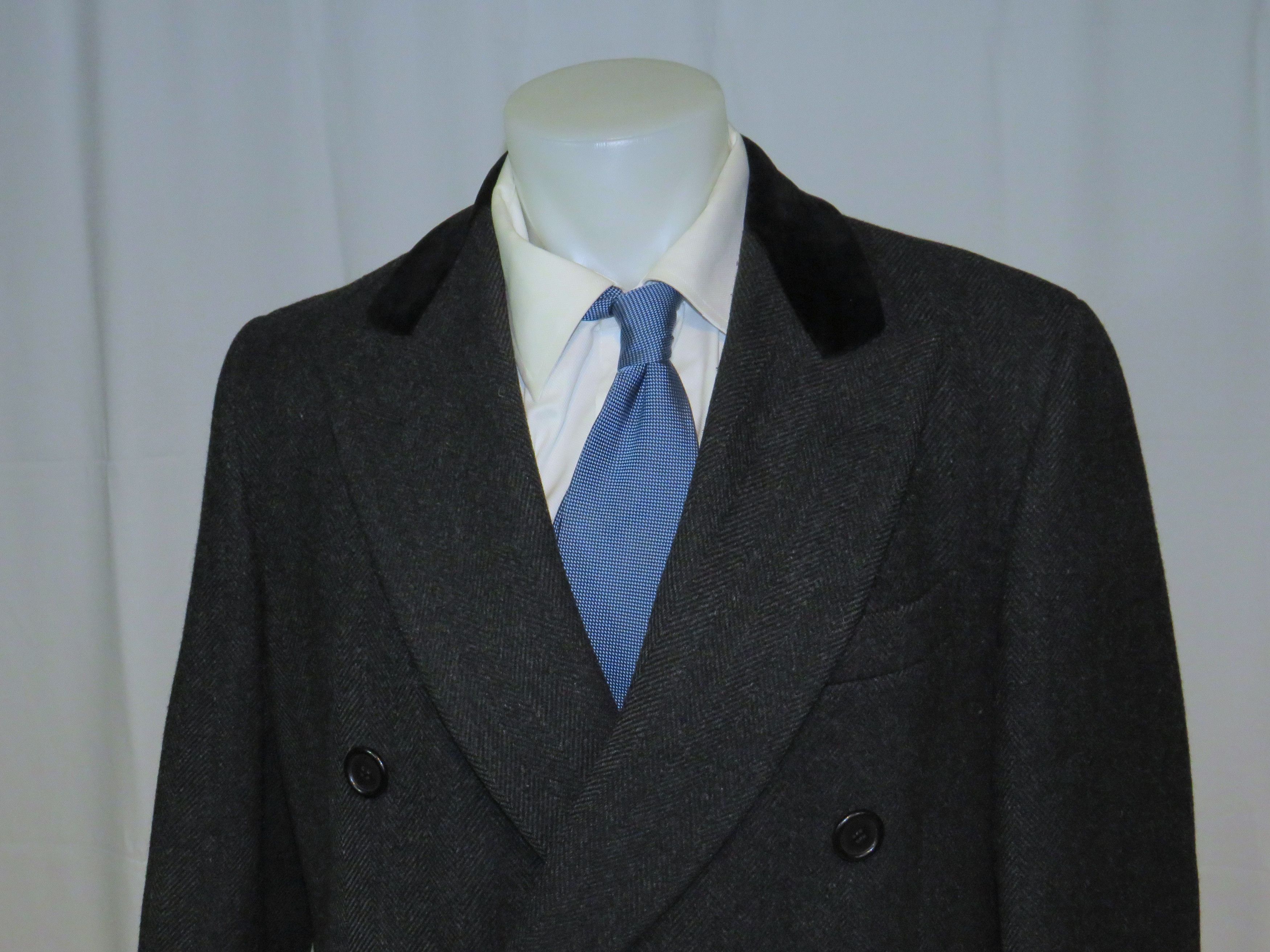 Paul Stuart Gray Herringbone Double Breasted Chesterfield 41R Size US L / EU 52-54 / 3 - 2 Thumbnail