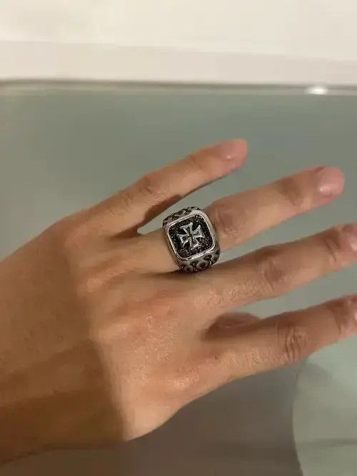 Jewelry x Ring Gold Plated Silver Fire Cross Ring, Men's