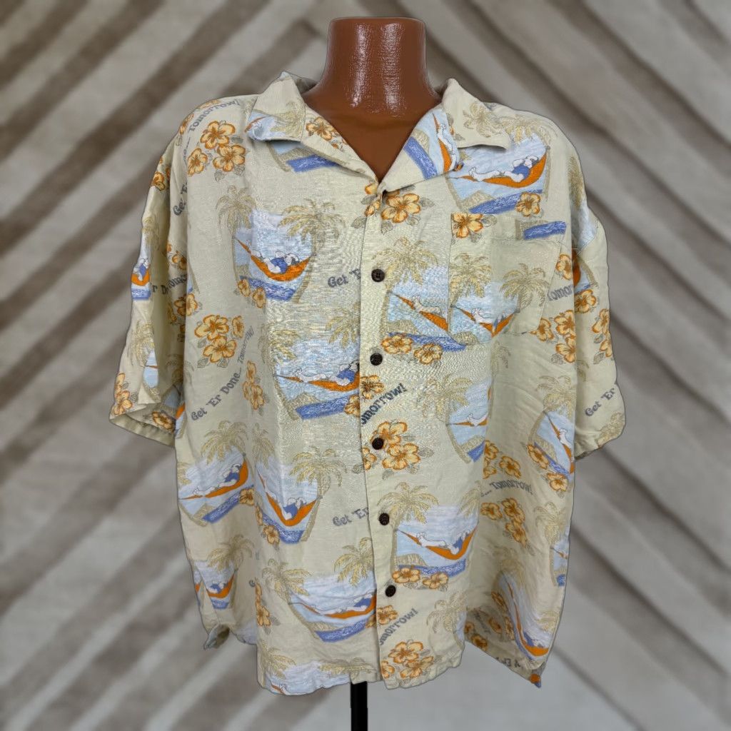Big Dogs VINTAGE Big Dogs Camp Shirt 3XL Beige Linen Viscose Rayon Button-Up Short Sleeve Collared Hawaii Beach Tropical Mens Shirts Size US XXL / EU 58 / 5 - 1 Thumbnail
