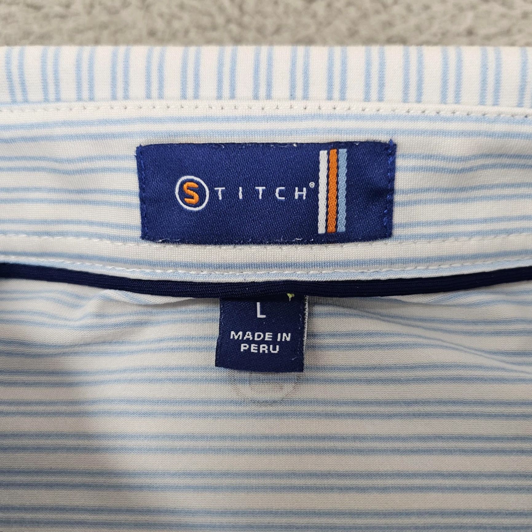 Vintage Stitch Polo Shirt Mens Large Light Blue White Stripe Performance Golf Stretch Size US L / EU 52-54 / 3 - 3 Thumbnail