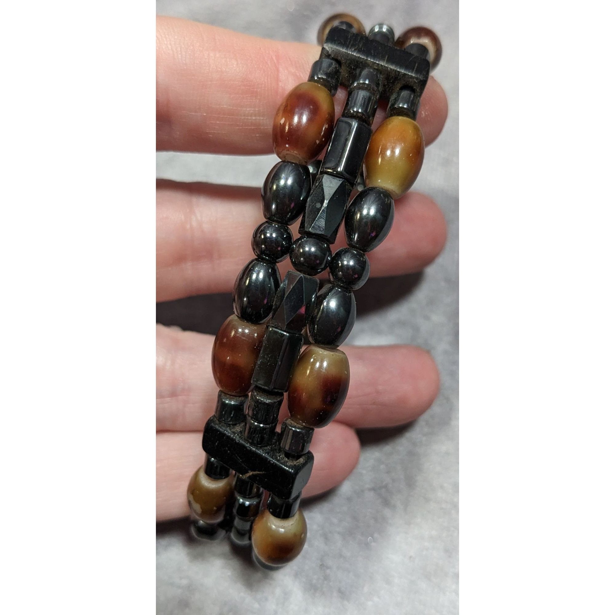 Other Men's Hematite And Brown Glass Layered Beaded Magnetic Brace Size ONE SIZE - 7 Thumbnail