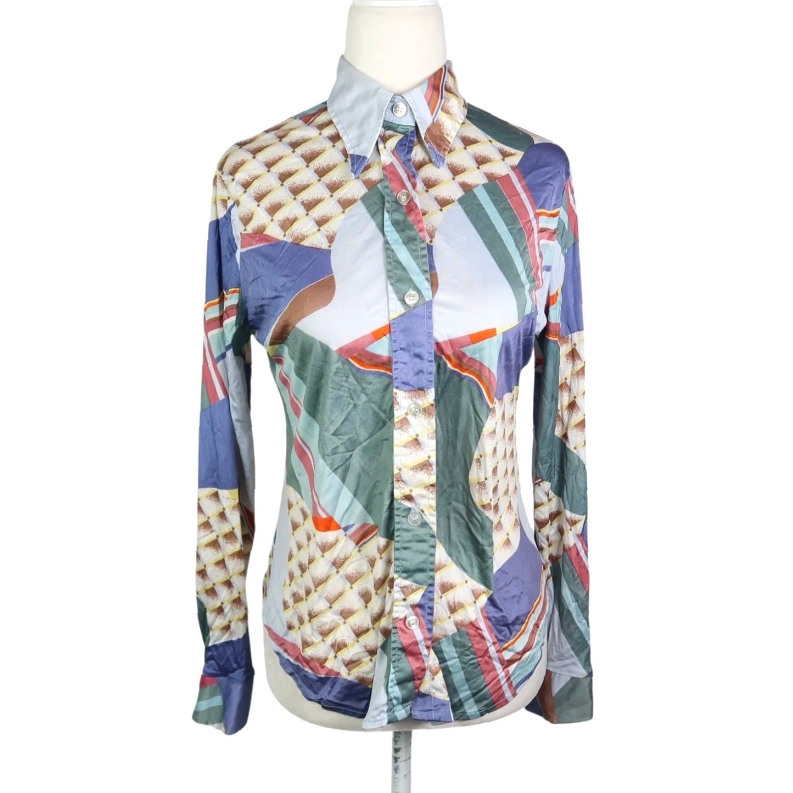Levi's VINTAGE Levi's Blue Abstract Geometric Psychedelic Button-Down Top Women's S Long Sleeve Collared 90s Bohemian Size S / US 4 / IT 40 - 2 Thumbnail