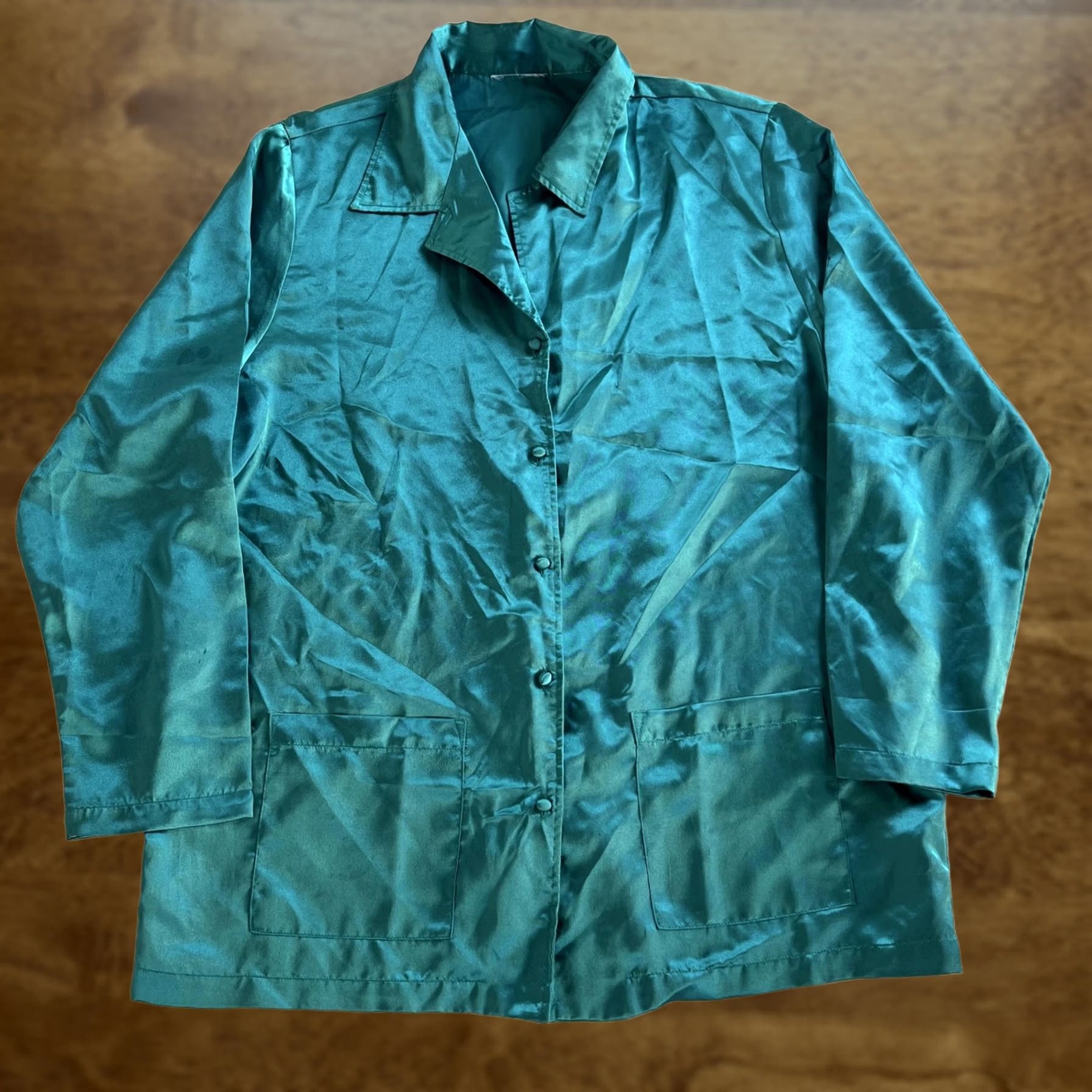Vintage Satin Pajama Set Womens Large Green Button Front Long Sleeve 2 Piece Sleepwear Size L / US 10 / IT 46 - 1 Thumbnail
