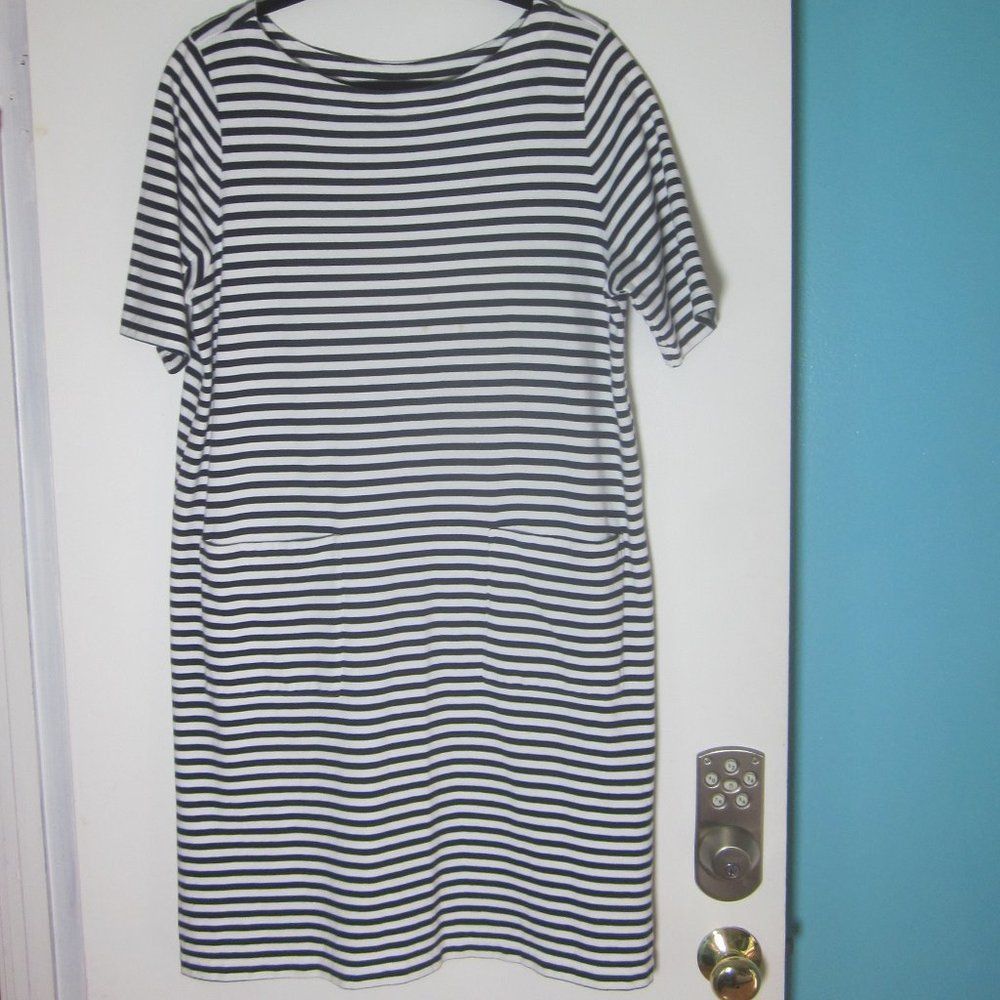 Alex Mill J Jill 100% Cotton Black White Striped Dress Womens Size L P Size L / US 10 / IT 46 - 2 Thumbnail