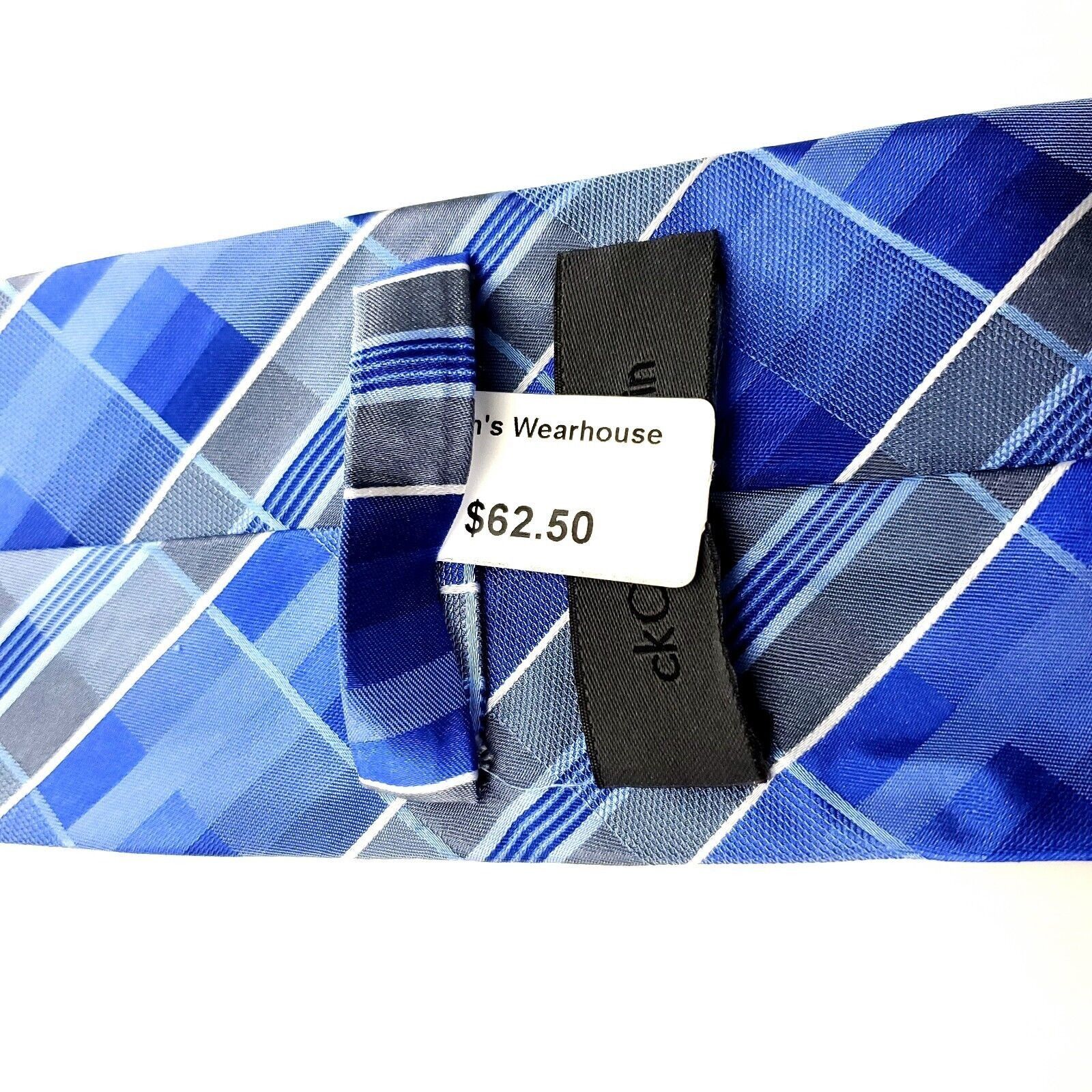 Calvin Klein Calvin Klein Blue Silk Tie Woven Skinny Plaids & Stripes Size ONE SIZE - 4 Thumbnail