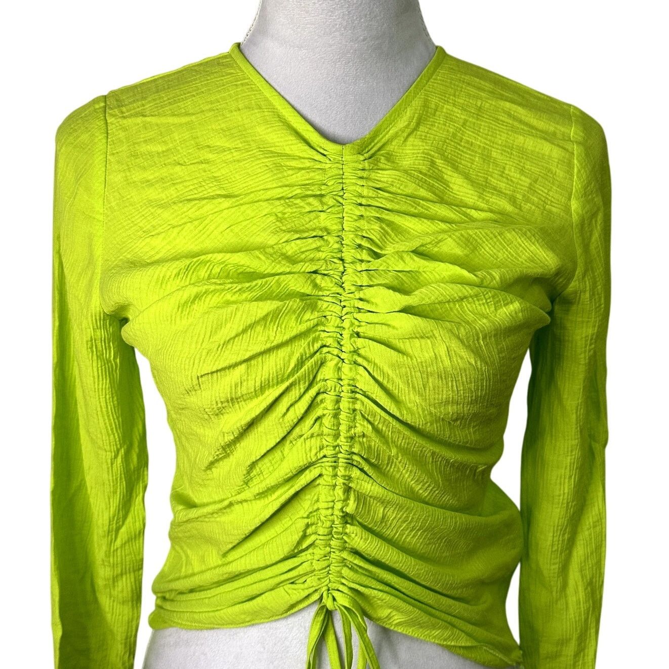 Topshop Topshop Long Sleeve Blouse Tie Ruched Green Women's 2 NWOT Size XS / US 0-2 / IT 36-38 - 3 Thumbnail