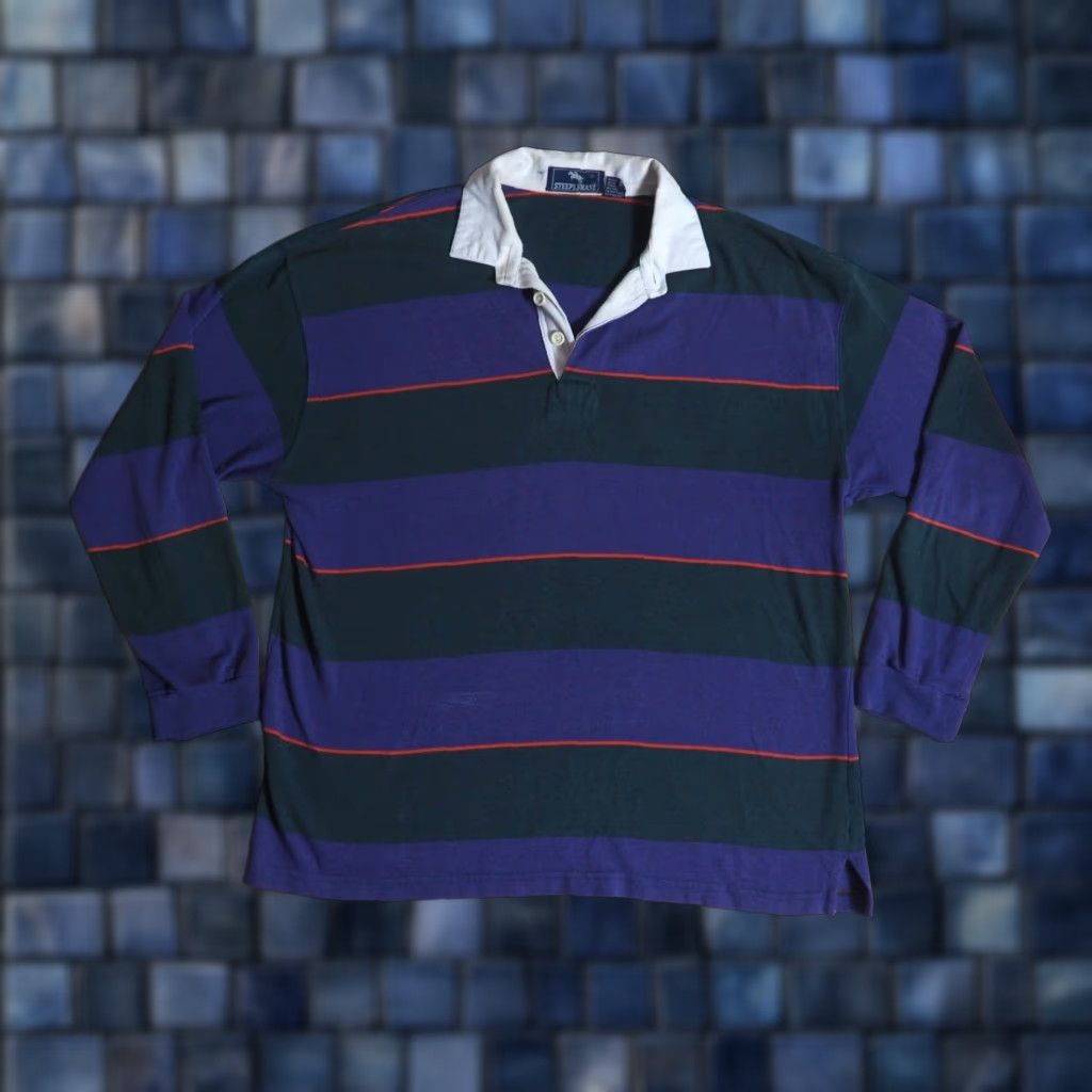 Vintage VTG 80s Steeplechase Purple Green Striped Pullover Rugby Polo L/S Shirt Mens L Size US L / EU 52-54 / 3 - 1 Thumbnail