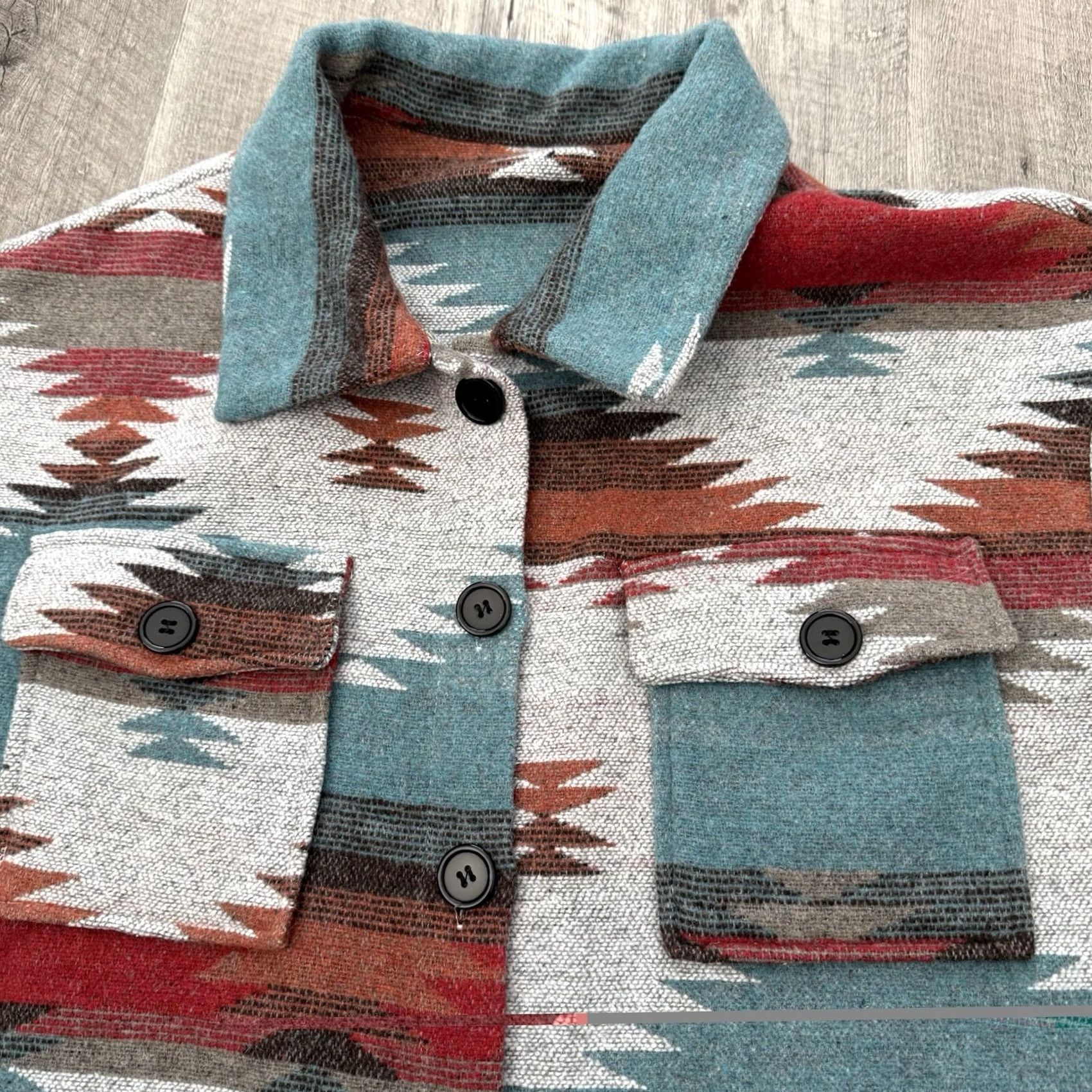 Shein SHEIN Womens XL Shacket Shirt Jacket Southwestern Aztec Button Front Multicolor Size XL / US 12-14 / IT 48-50 - 7 Thumbnail