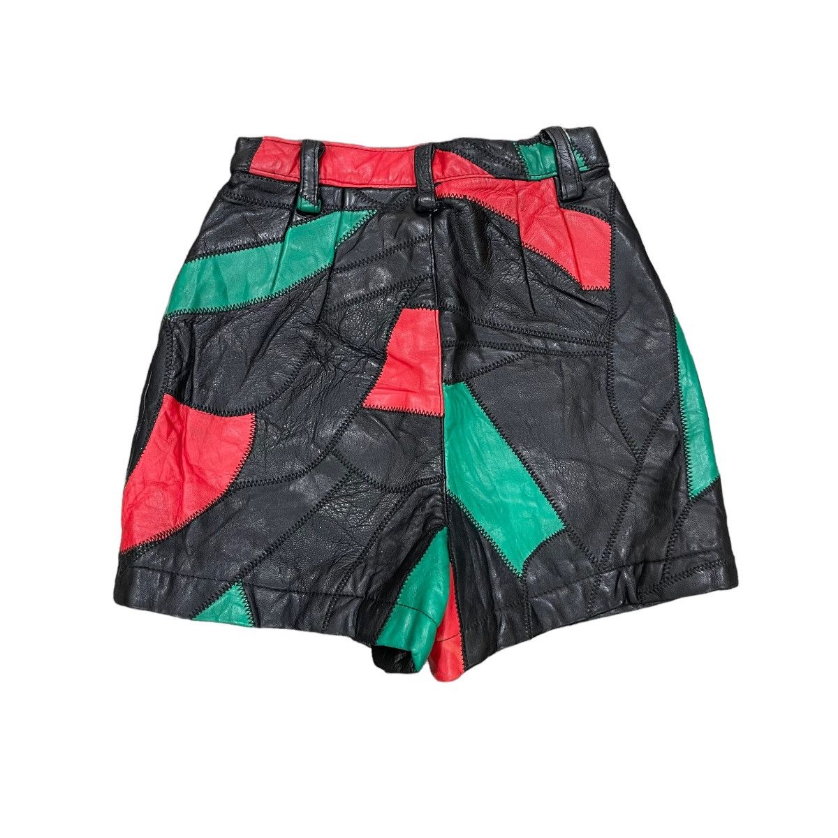 Genuine Leather × Leather × Vintage Rare Genuine Leather Patchwork Short Pants Size 23" - 5 Thumbnail