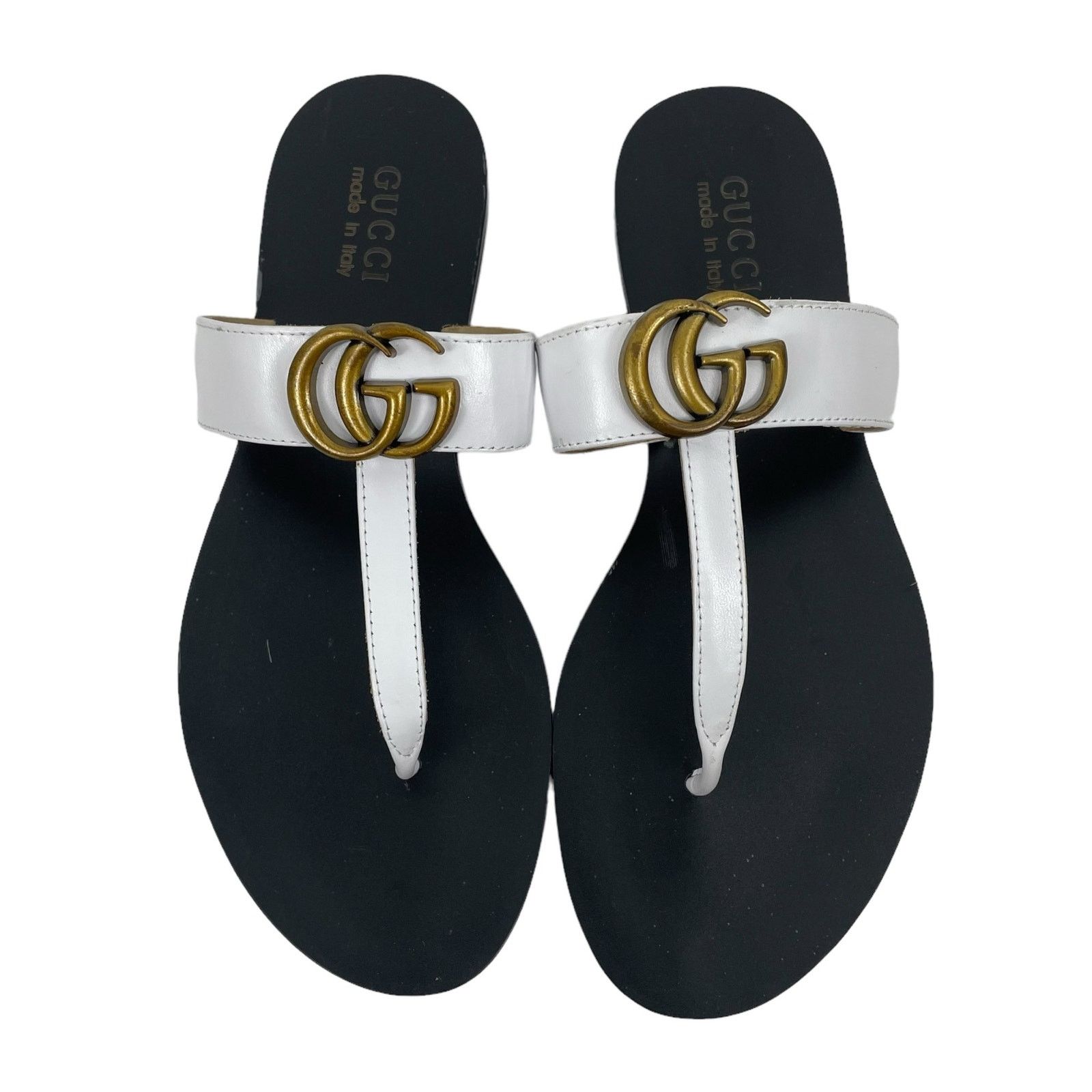 Gucci Leather Thong Sandals With Double GG Logo White 38, Women's