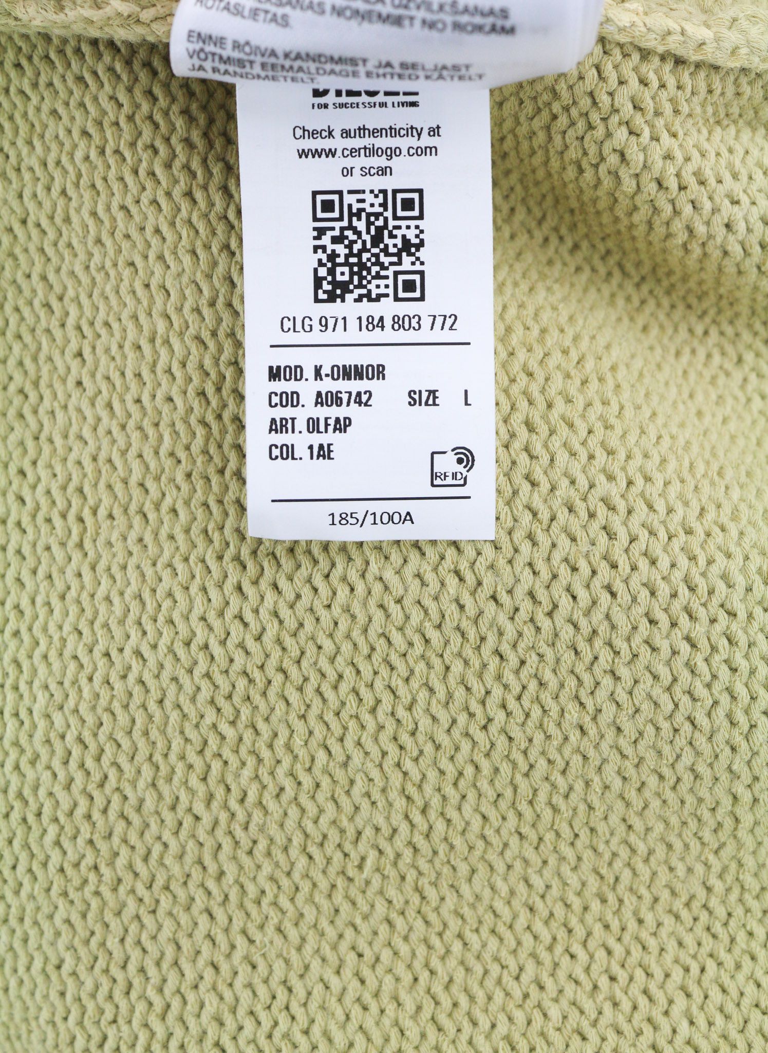 Diesel K-ONNOR L Beige Zip Hooded Knit Jumper 40128 Size US L / EU 52-54 / 3 - 13 Thumbnail