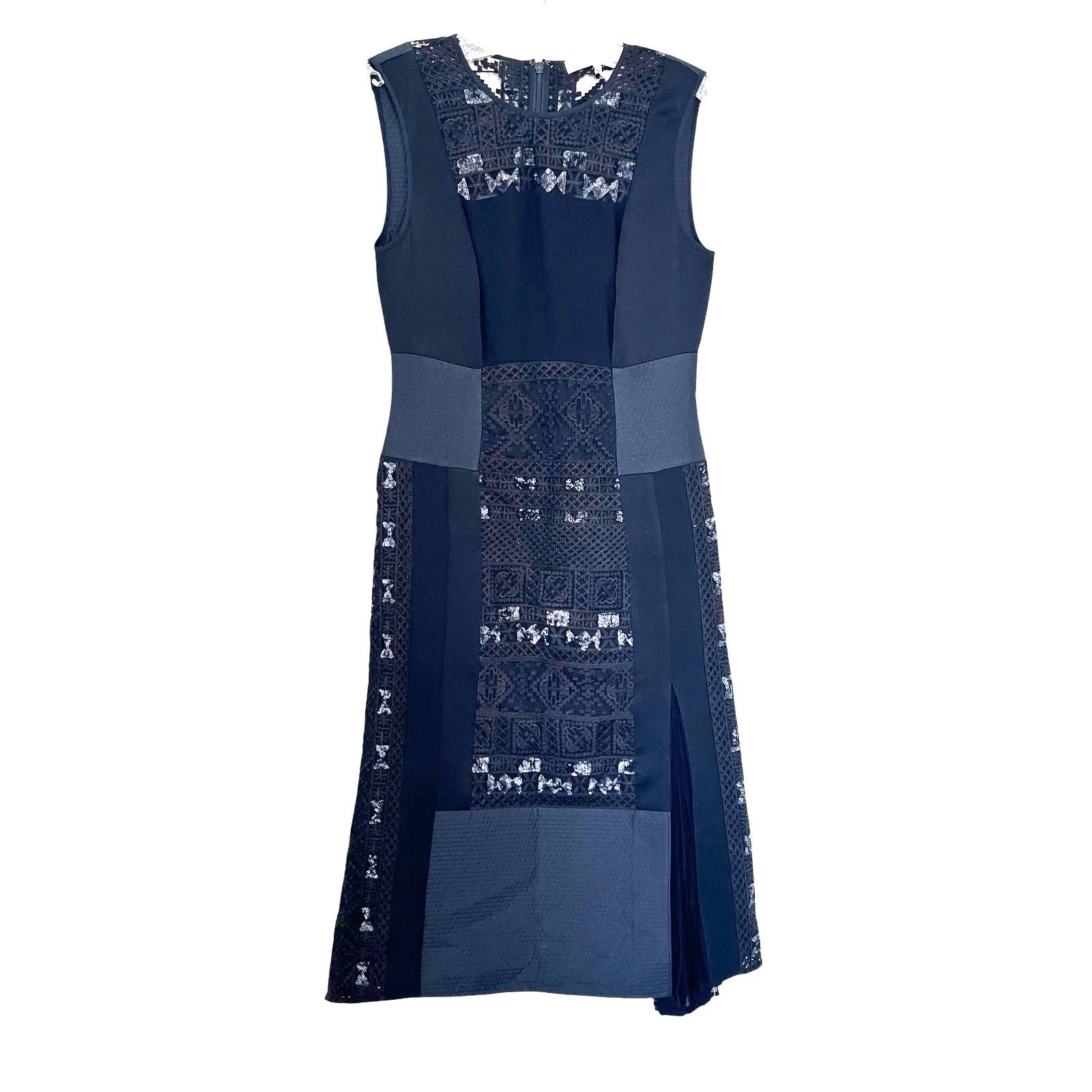 Bcbgmaxazria BCBGMaxAzria Black Crochet Panel Pleated Sheath Midi Dress Size XS / US 0-2 / IT 36-38 - 1 Thumbnail