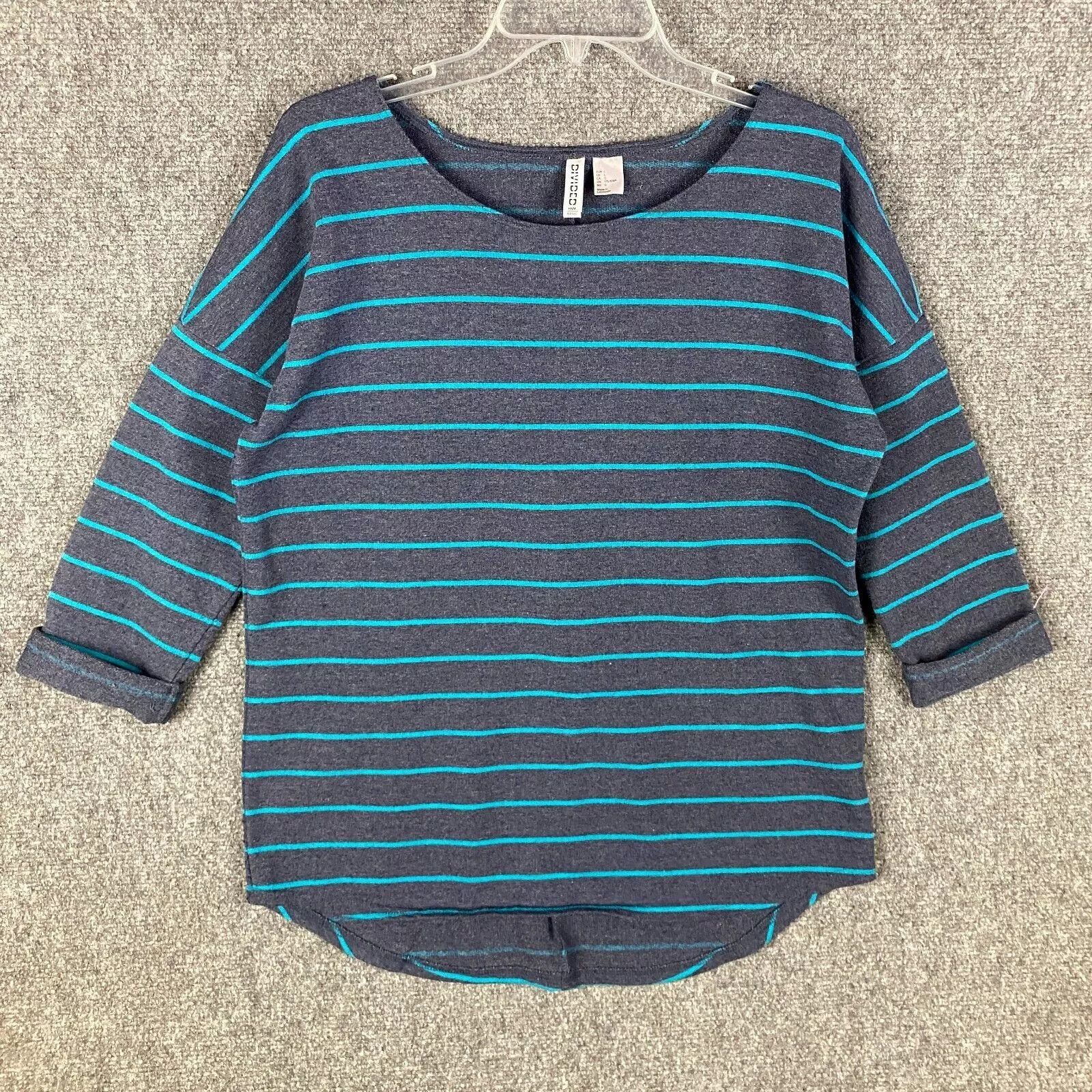 H&M Divided H&M Top Women's Large Striped 3/4 Sleeve Blue L Size L / US 10 / IT 46 - 1 Thumbnail