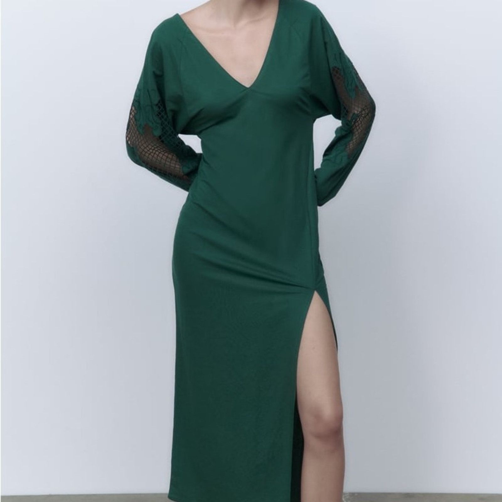Zara ZARA EMBROIDERED DRESS DARK GREEN Size S / US 4 / IT 40 - 2 Thumbnail