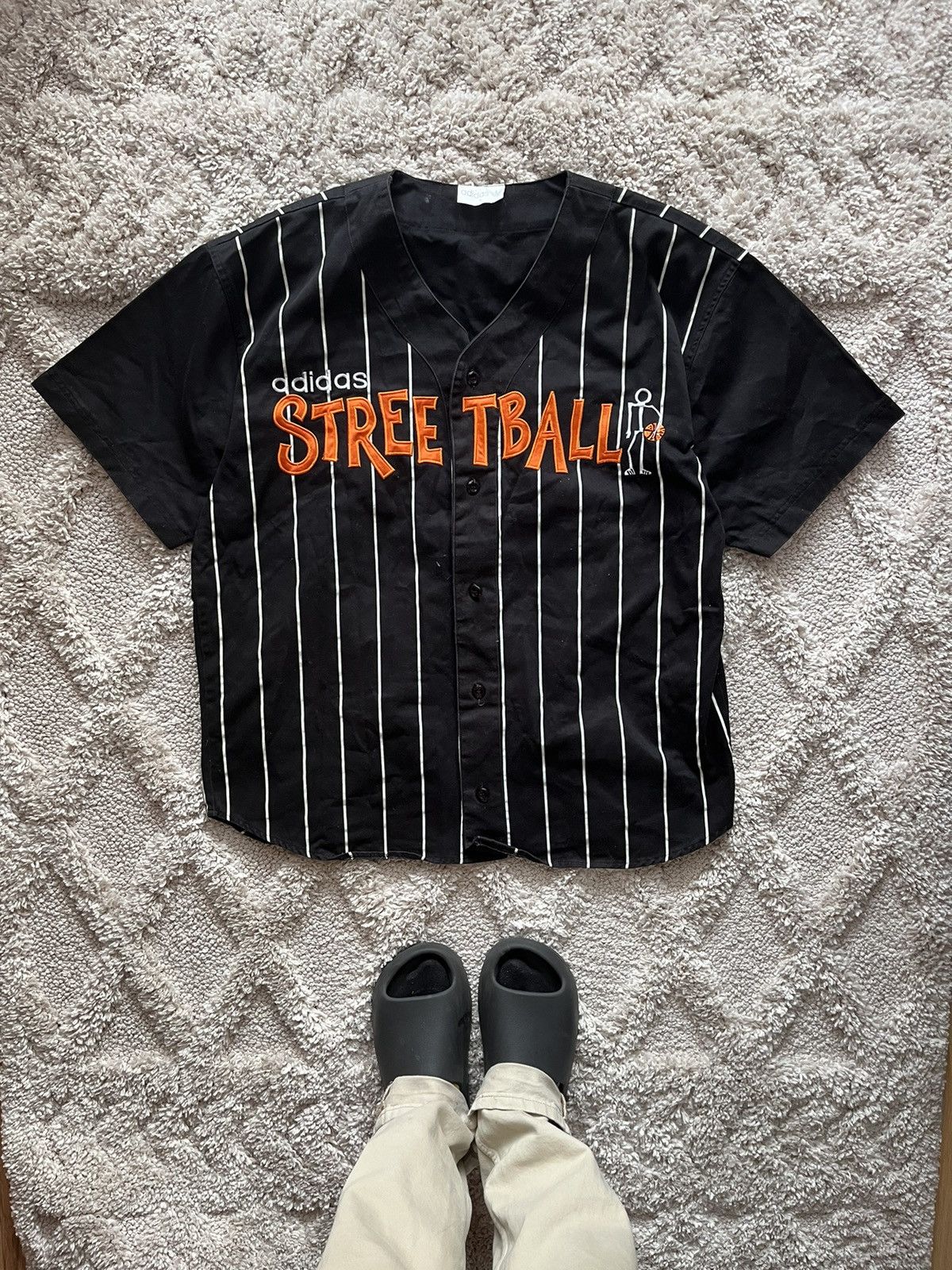 image of Adidas x Vintage Basketball Basket Shirt Big Logo Striped Vintage 90's in Black, Men's (Size XL)