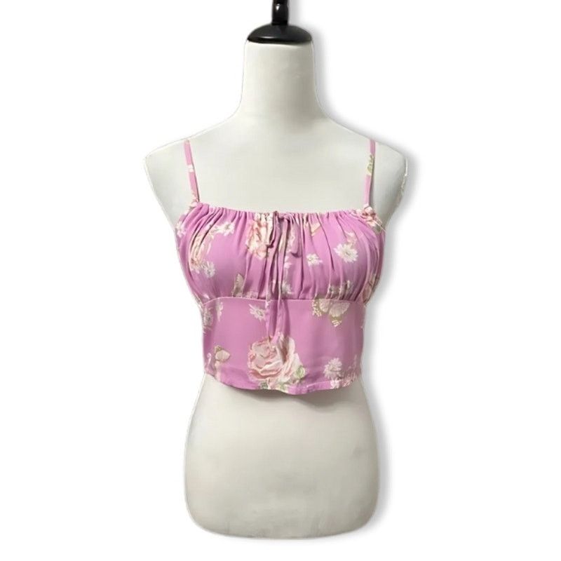 Other BP Floral Crop Tank Top Ruched Straight Neck Pink Women's S Size S / US 4 / IT 40 - 2 Thumbnail