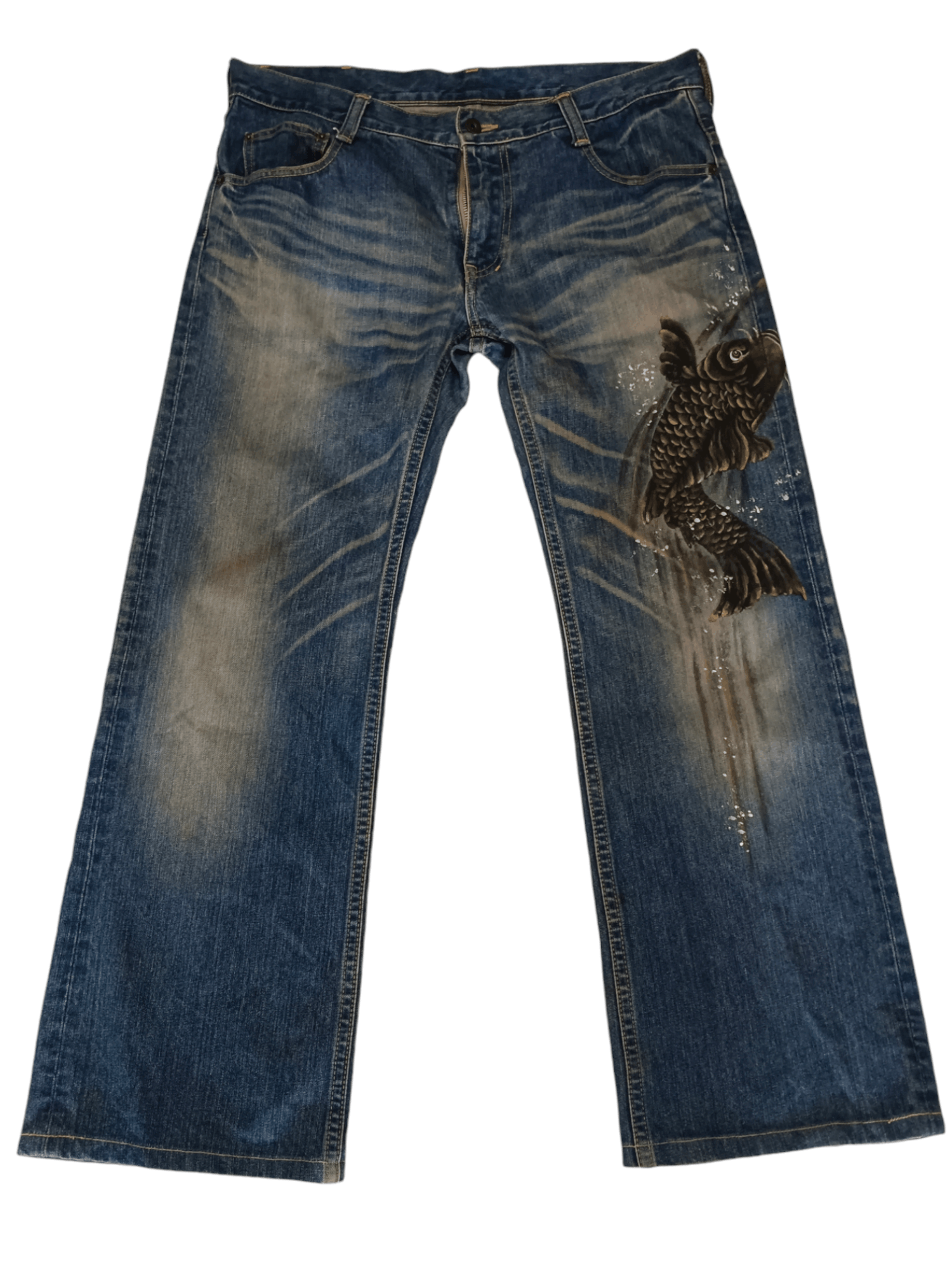 Japanese Brand Japanese Naminori Tatsujin Distressed Paint Koi Fish Jeans Size US 36 / EU 52 - 2 Thumbnail