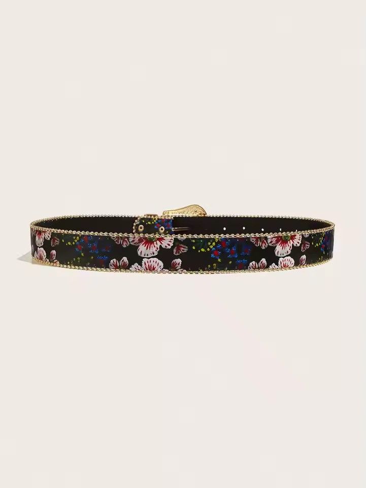 Japanese Brand 112 cm Western Floral Engraved Belt - PU Leather Size ONE SIZE - 4 Thumbnail