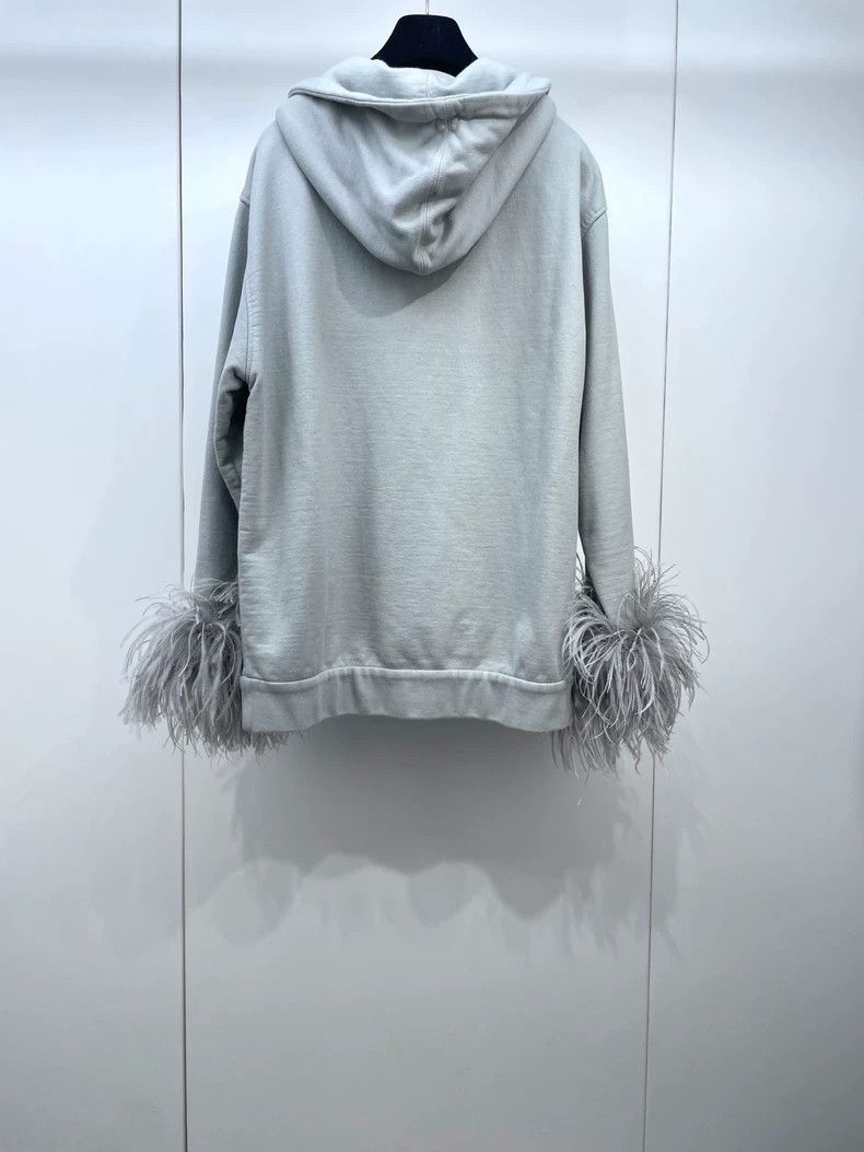 Prada Prada Gray Hooded Sweatshirt with Feather Details-2506 Size XS / US 0-2 / IT 36-38 - 2 Thumbnail
