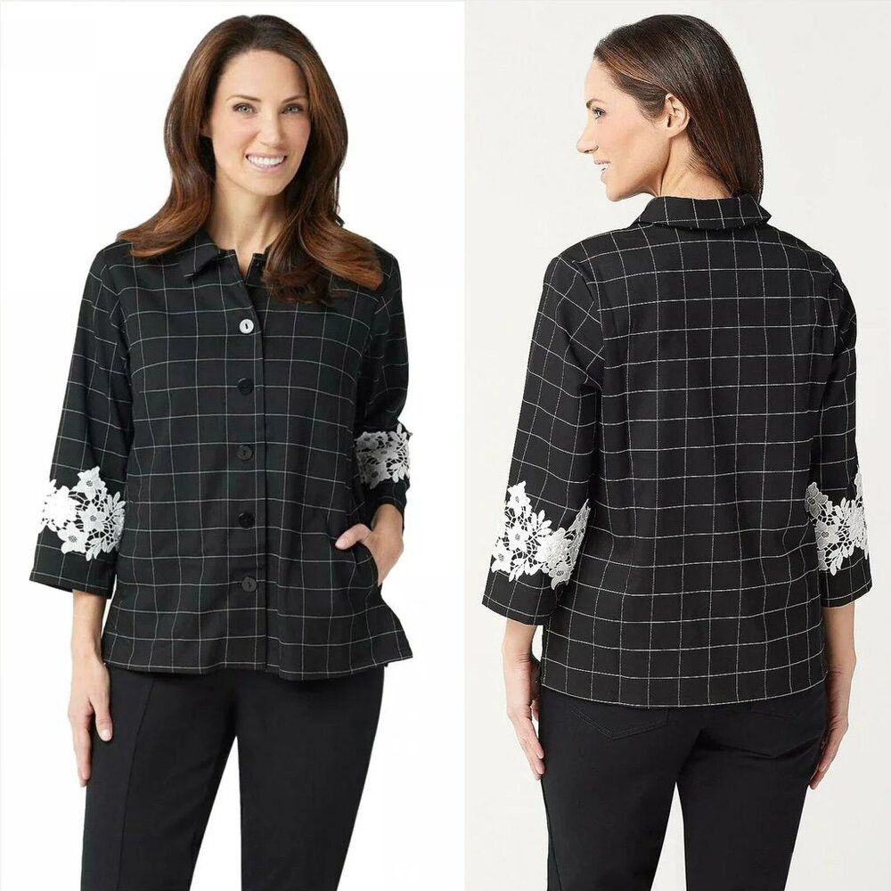 Linea Linea by Louis Dell'Olio Windowpane Jacket with Lace Appliq Size XL / US 12-14 / IT 48-50 - 1 Thumbnail