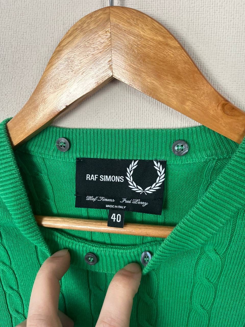 Fred Perry × Raf Simons Fred Perry Raf Simons Green Cable-Knit Crew Neck Sweater Size US M / EU 48-50 / 2 - 4 Thumbnail