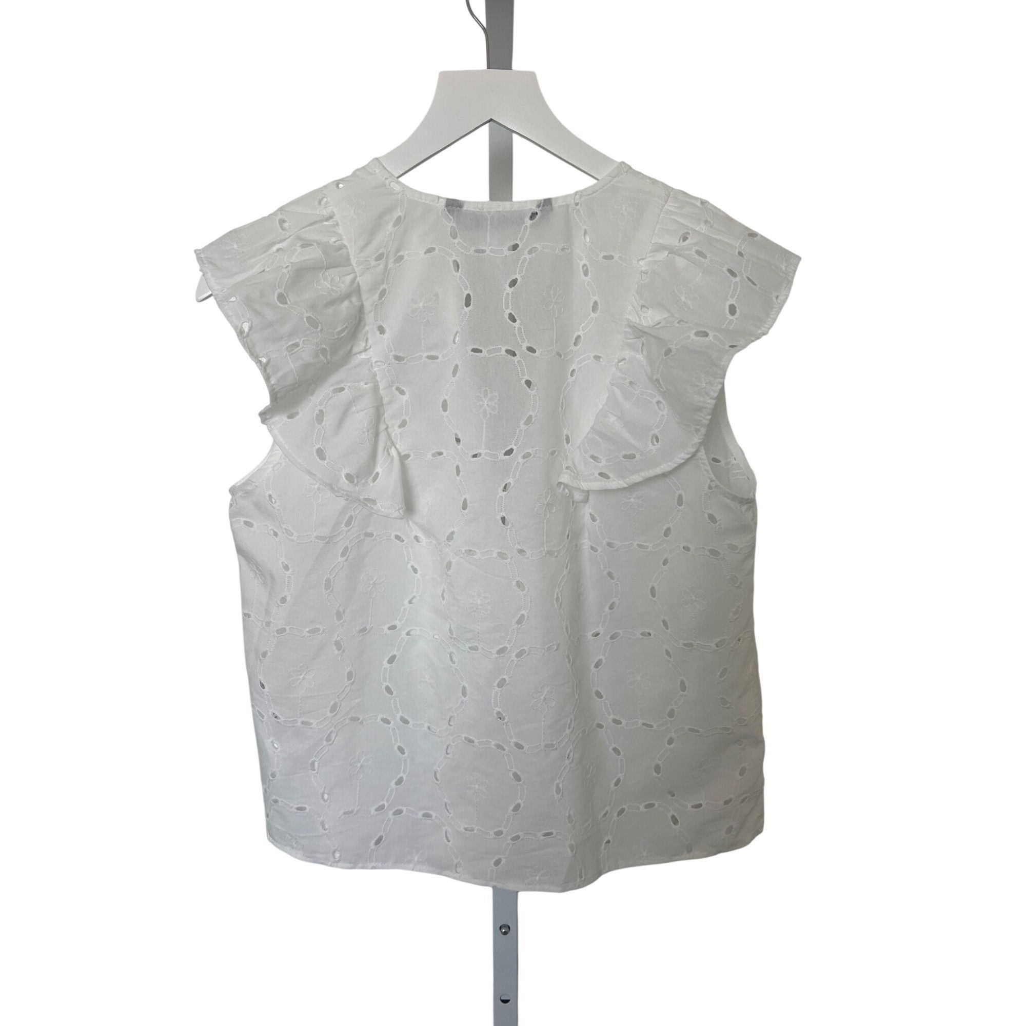 Zara Zara White Eyelet Sleeveless Blouse With Ruffle Detailing Size S / US 4 / IT 40 - 3 Thumbnail