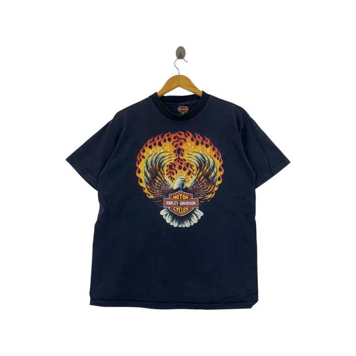 Harley Davidson Vintage 90’ HARLEY DAVIDSON MOTORCYCLE Flame Eagle Tee Shirt Size US L / EU 52-54 / 3 - 1 Thumbnail