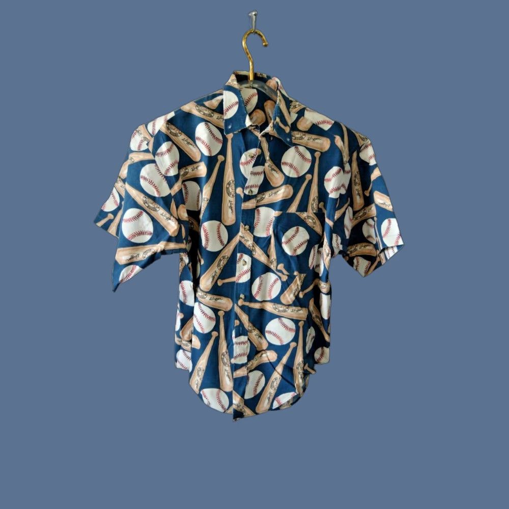 Joe Boxer VINTAGE Joe Boxer Shirt (Men) Slugger – Cotton Blend, Orange Plaid, Short Sleeve Button-Up, Large L, Blue Baseball Theme, Button-Front Mens Shirt Size US L / EU 52-54 / 3 - 1 Thumbnail