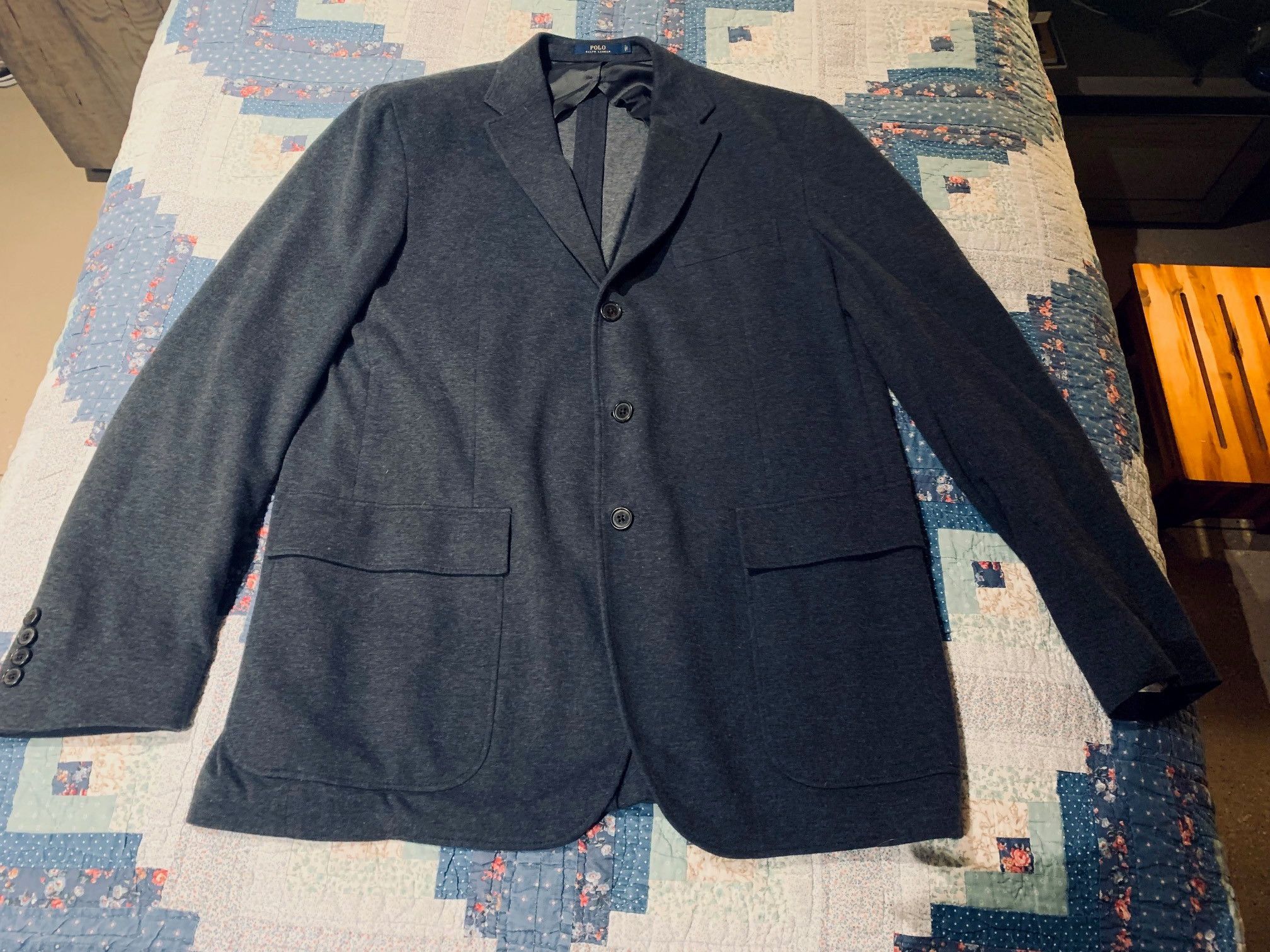 Polo Ralph Lauren Dark Gray Stretchy Cotton/Ploy Fabric Blazer Size 42R - 1 Thumbnail