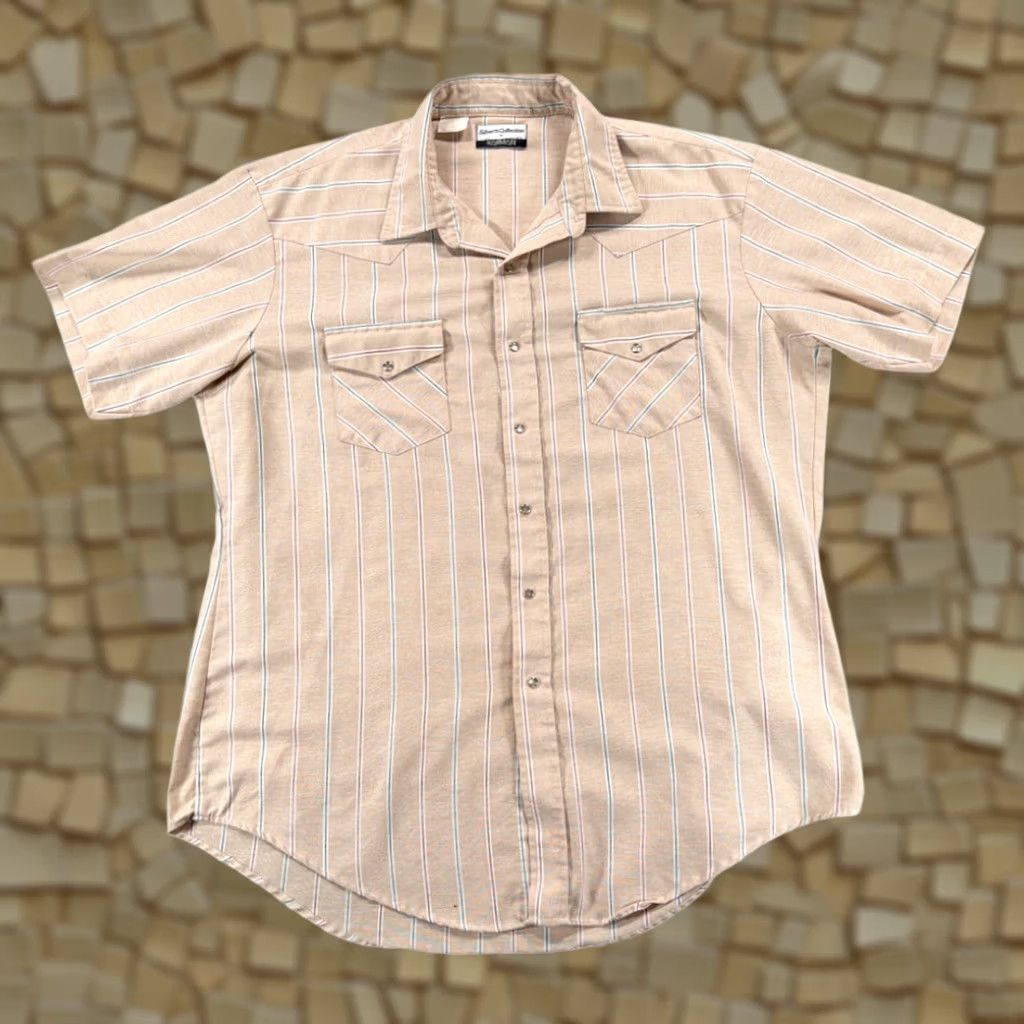 Armani VINTAGE Karman Western Shirt Adult XL Brown Striped Pearl Snap 80s Shirt Mens Size US XL / EU 56 / 4 - 1 Thumbnail