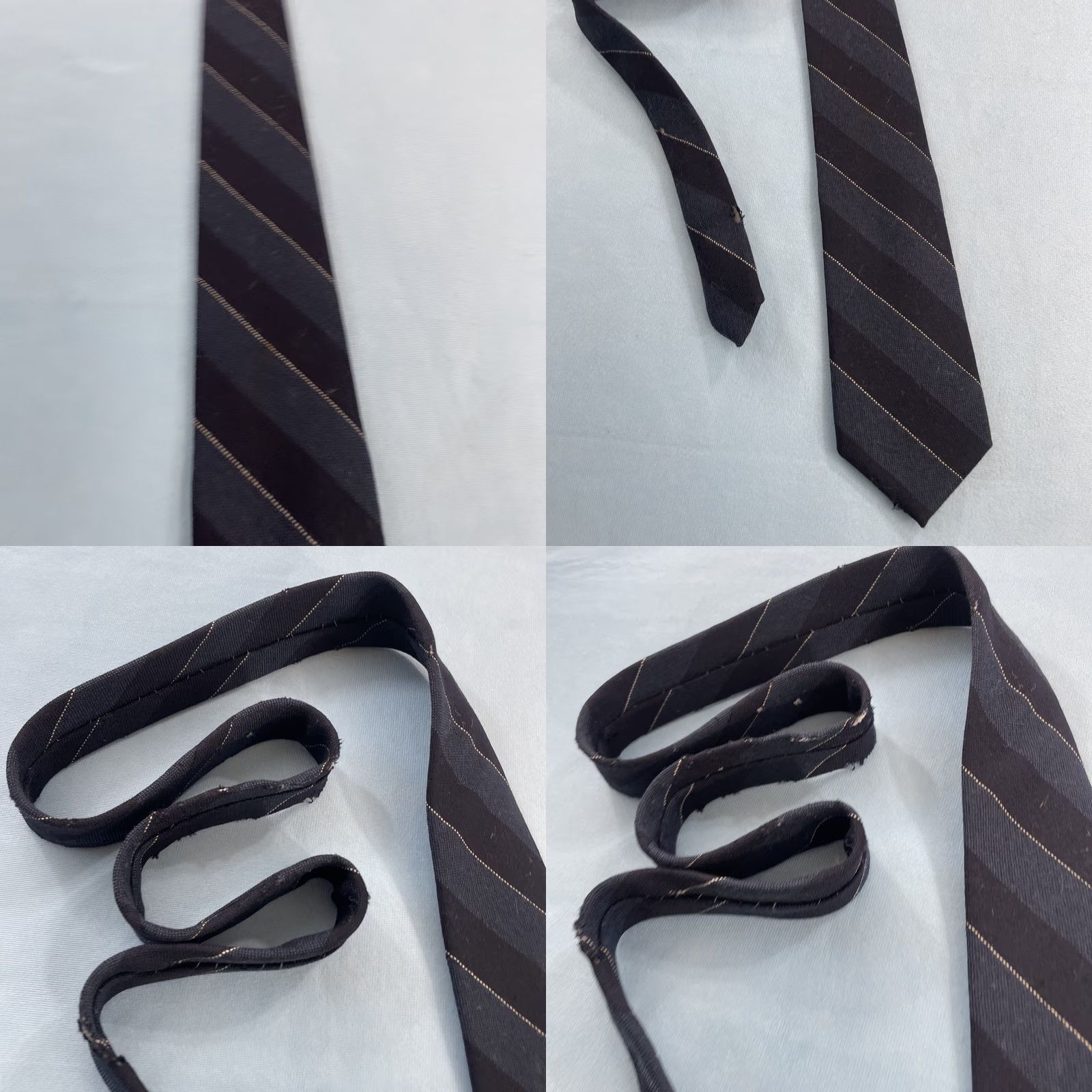Vintage VINTAGE Christopher Hayes Wool Tie Striped Repp Necktie Dark Blue 58" 3x56 Men Jewelry & Accessories Wool Tie Triband Blue Gray Satin Ornamented Size ONE SIZE - 9 Thumbnail
