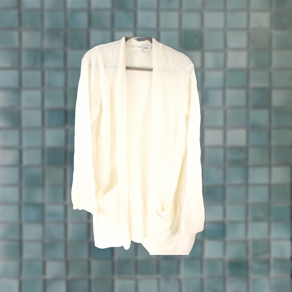 Vintage Kensie Knit Cardigan Ribbed Sweater Womens XL Ivory Roll Tab Sleeve Scoop Neck Knit Style Tight-Knit Cardigan Women Size XL / US 12-14 / IT 48-50 - 1 Thumbnail