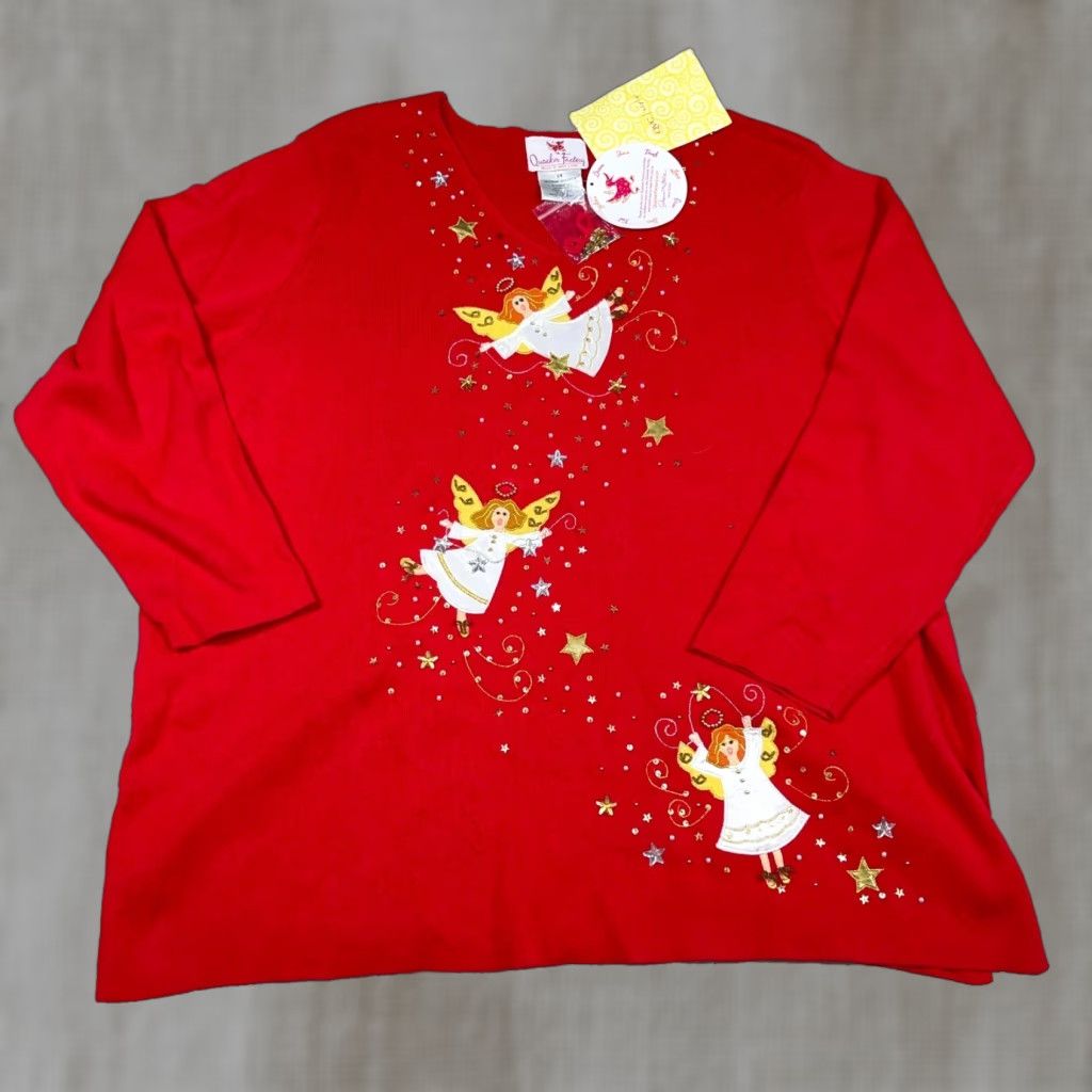 Quacker Factory Vintage Quacker Factory Sweater Women 2X Red Christmas Angels V Neck VTG Y2K Size XXL / US 16-18 / IT 52-54 - 1 Thumbnail