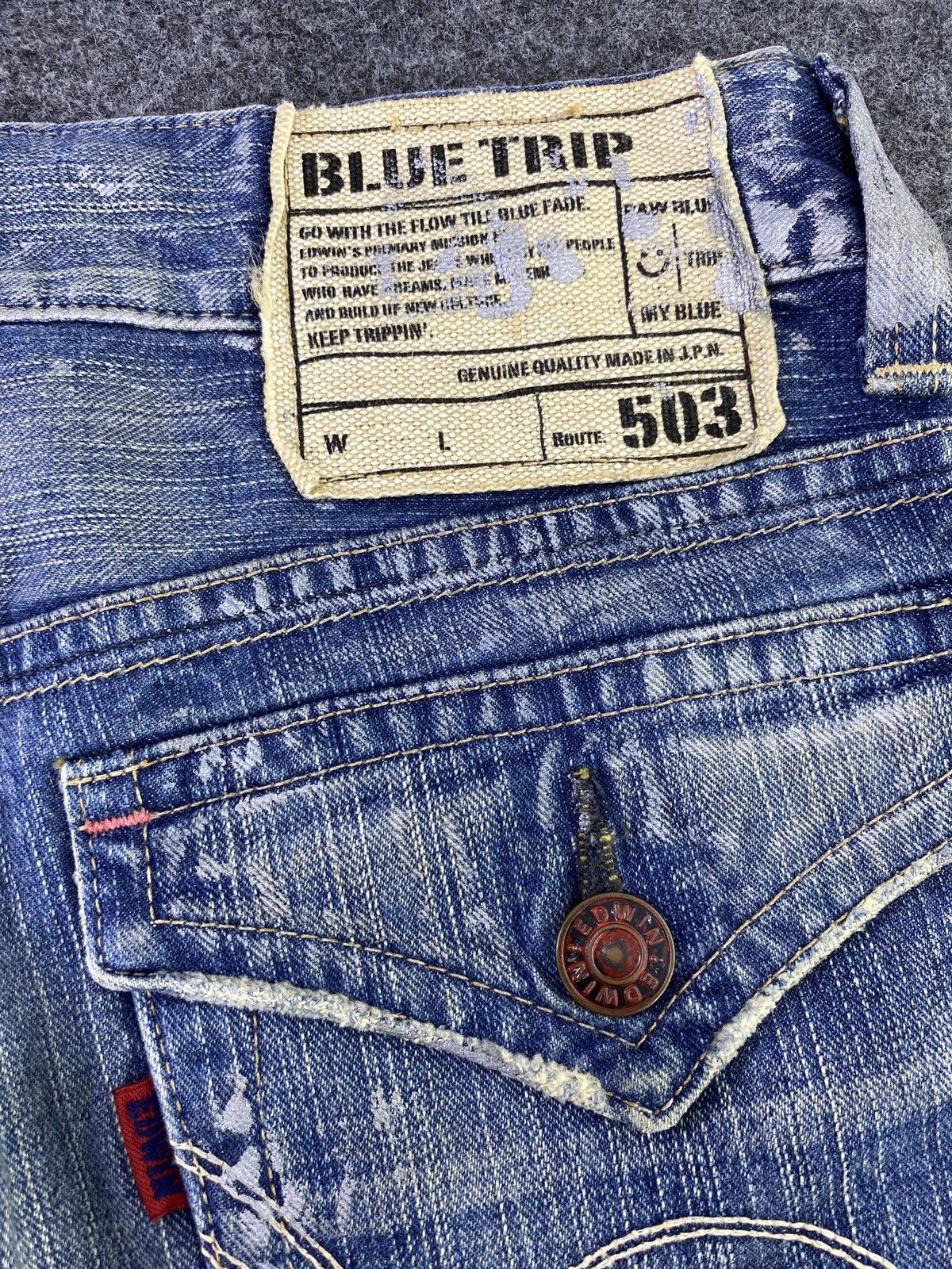 Edwin Edwin Blue Trip 503 Distress Blue Wash Denim - J863 Size US 34 / EU 50 - 11 Thumbnail