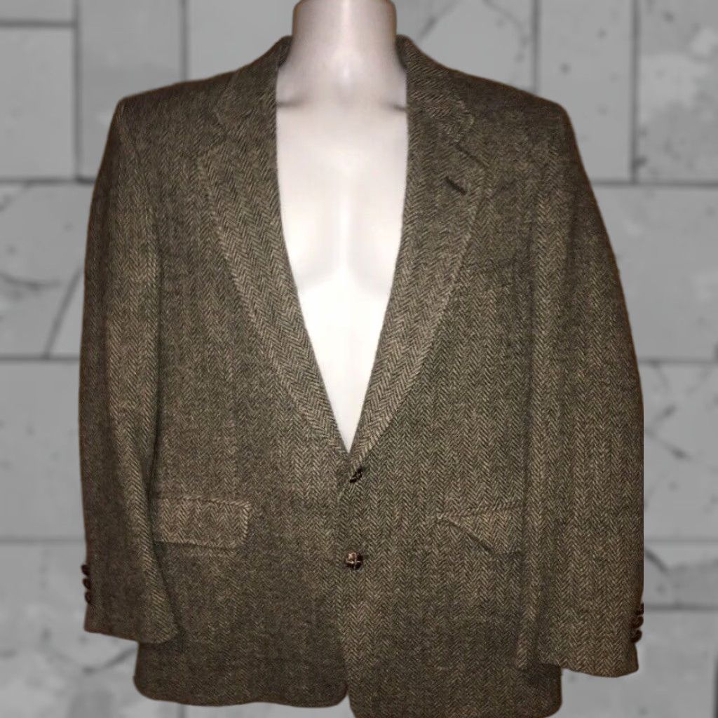 Vintage VINTAGE Habersham Tweed Heringbone Mens Gray Blazer Sport Coat 42 Two Button Size 42 Gray Mens Sports Coat Size 42R - 1 Thumbnail