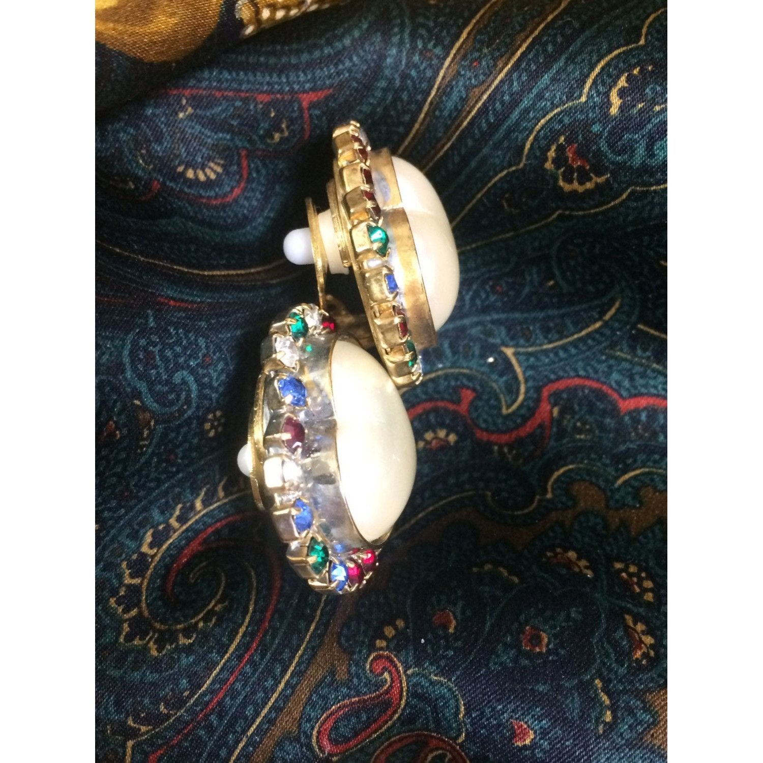 Escada Vintage ESCADA faux pearl heart earrings with crystals Size ONE SIZE - 5 Thumbnail