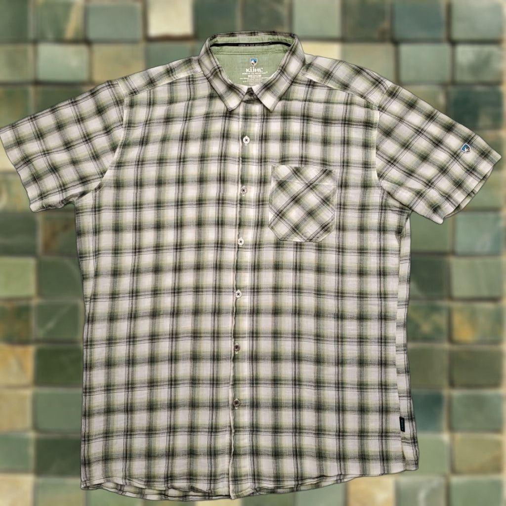 Vintage Kuhl Shirt Men L Green Plaid 100% Organic Cotton Short Sleeve Button-Up Pockets Casual Outdoor Hiking Size US L / EU 52-54 / 3 - 1 Thumbnail
