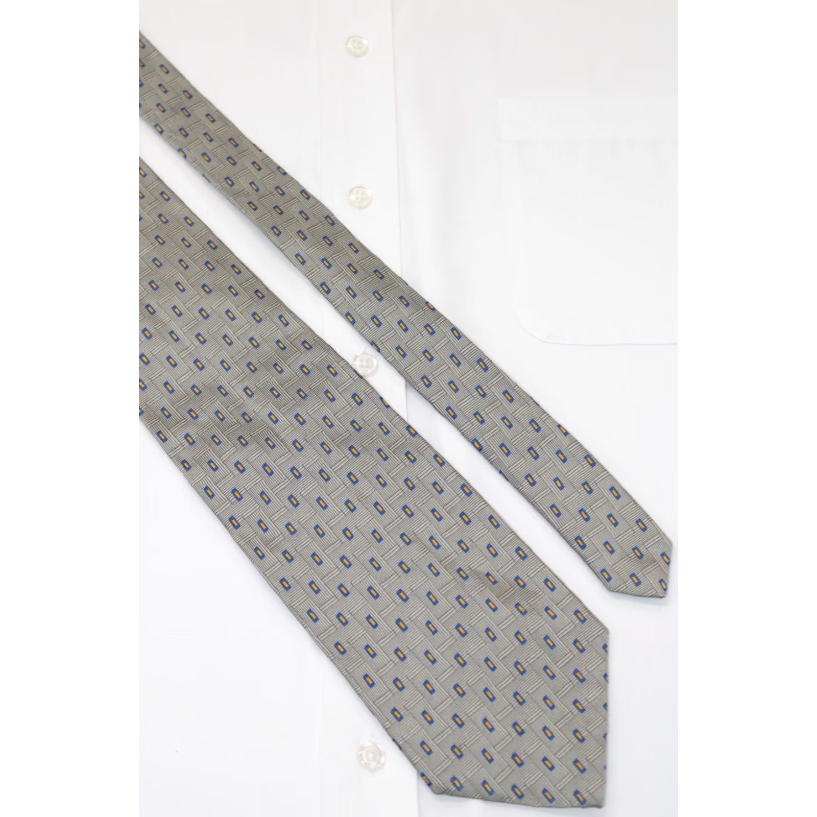 Vintage Paul Fredrick Silk Necktie Men's Silver Geometric Tie Designer Stylish USA Size ONE SIZE - 4 Thumbnail