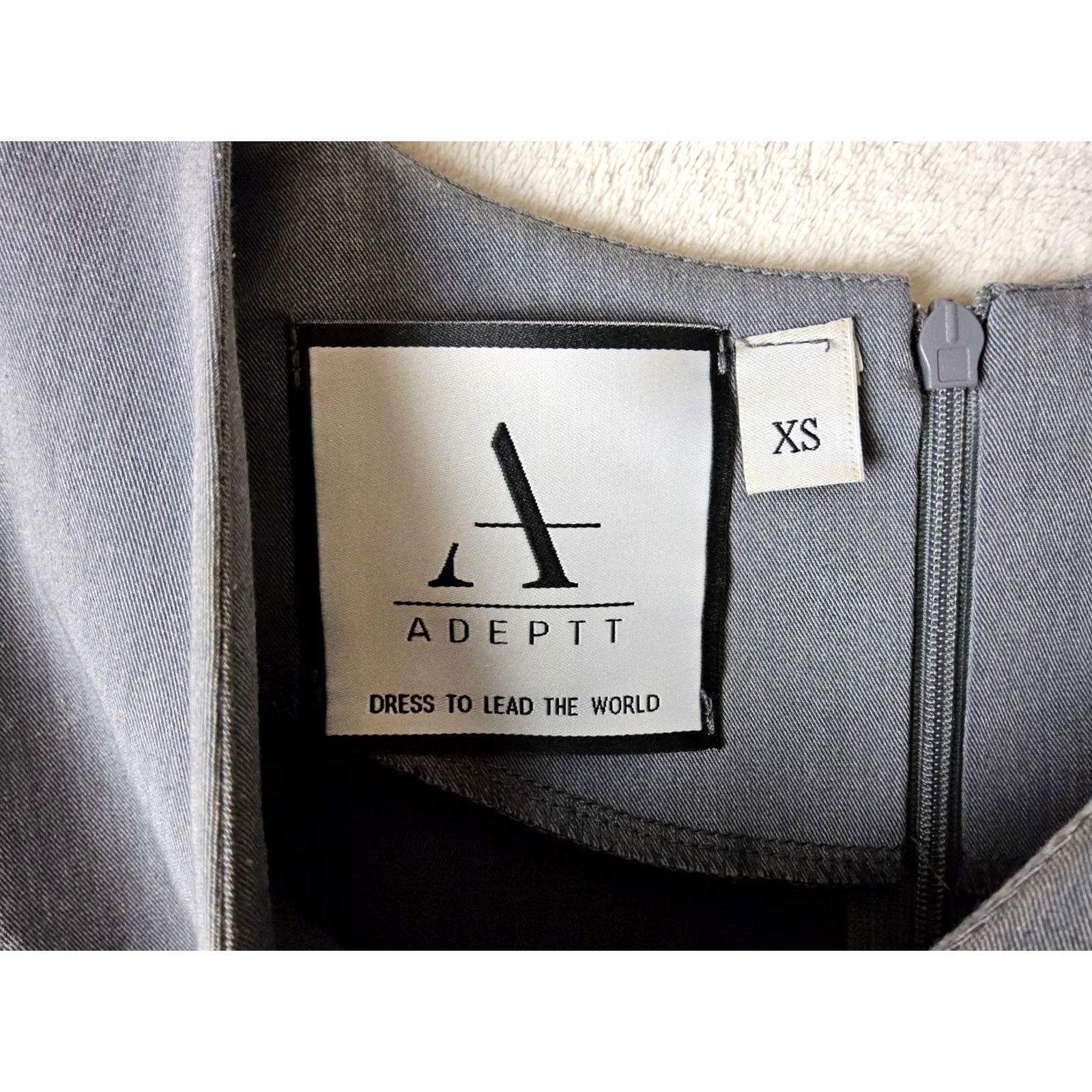 Vintage ADEPTT Women's 3/4 Sleeve Grey Dress XS Shift Long 46.5" Chest 37" Regular Womens Size XS / US 0-2 / IT 36-38 - 3 Thumbnail