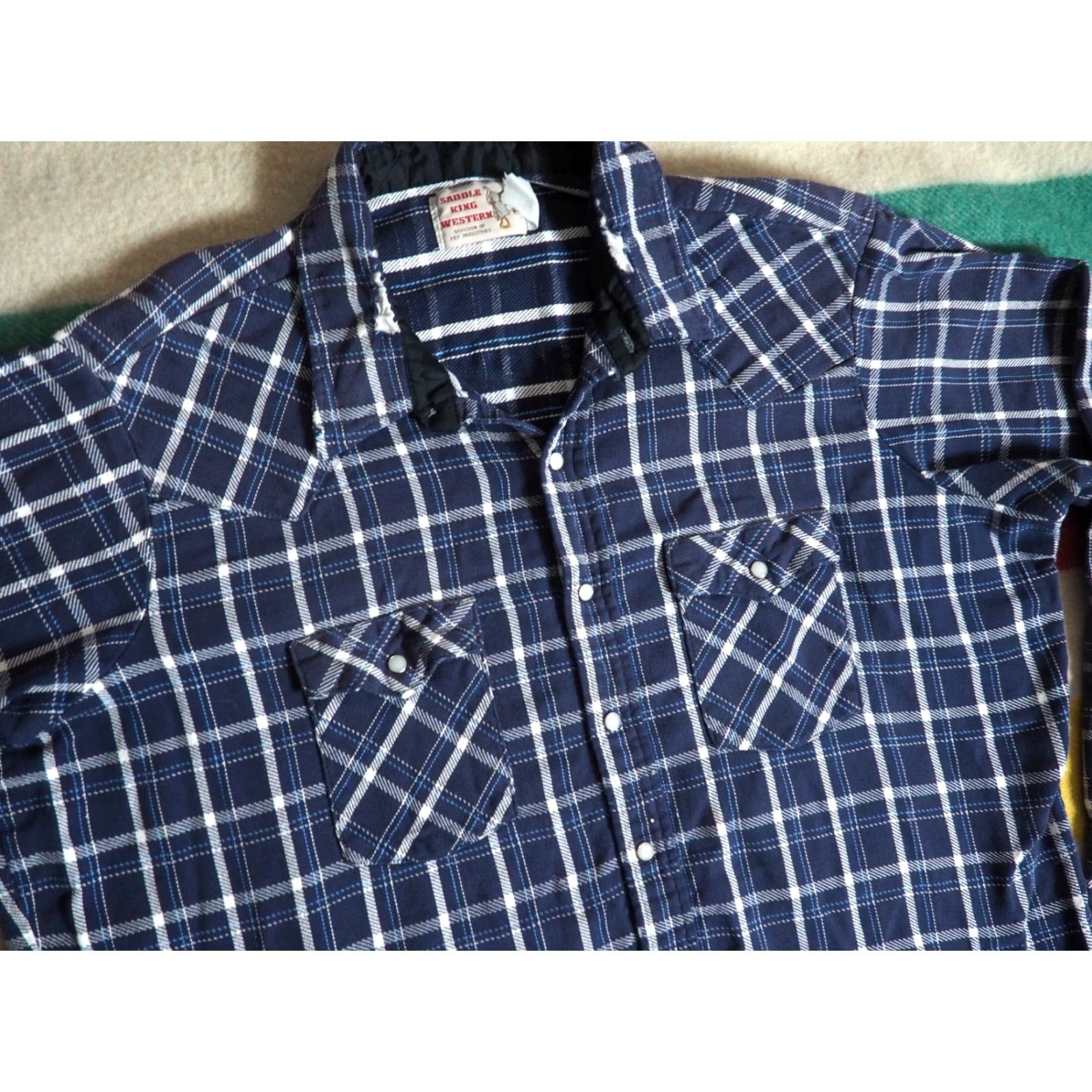 Vintage VTG Saddle King Cotton Blue White Western Flannel Grunge Pearl Snap Shirt 2X Size US XXL / EU 58 / 5 - 3 Thumbnail