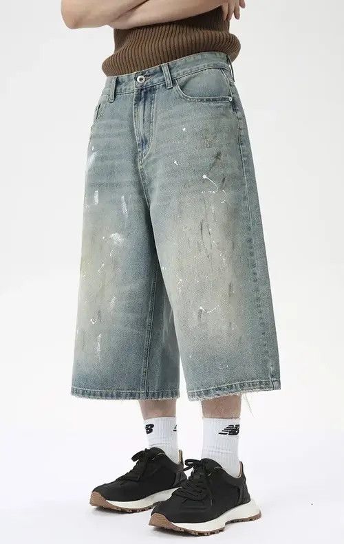 VIBE Design Loose Baggy Washed Blue Wide Leg Shorts y2k Size US 33 - 3 Thumbnail