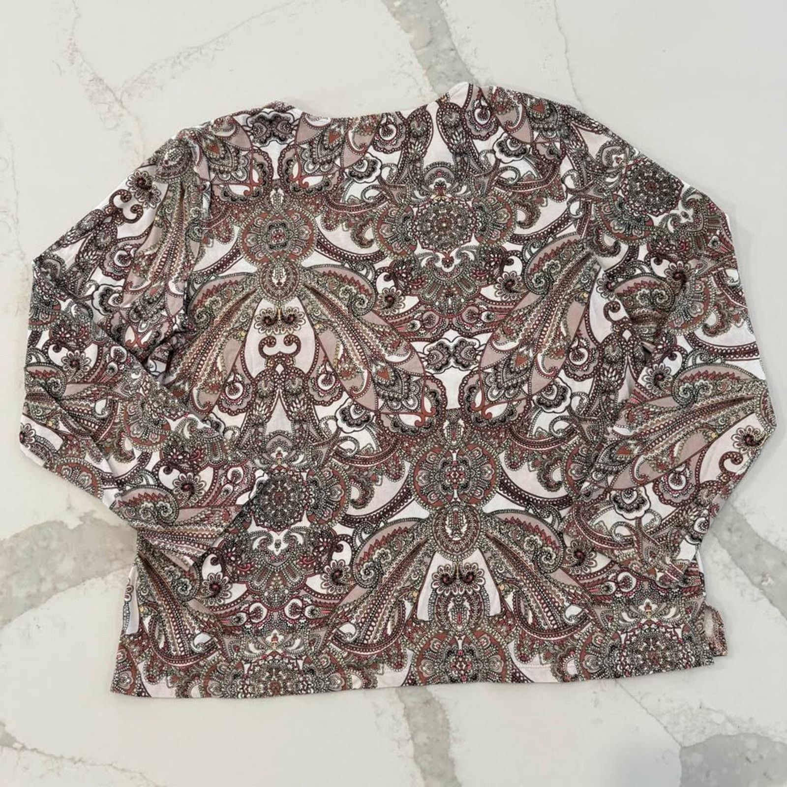 Chicos Chico's French Romance VNeck LongSleeve Top Womens 2 Paisley Size L / US 10 / IT 46 - 5 Thumbnail