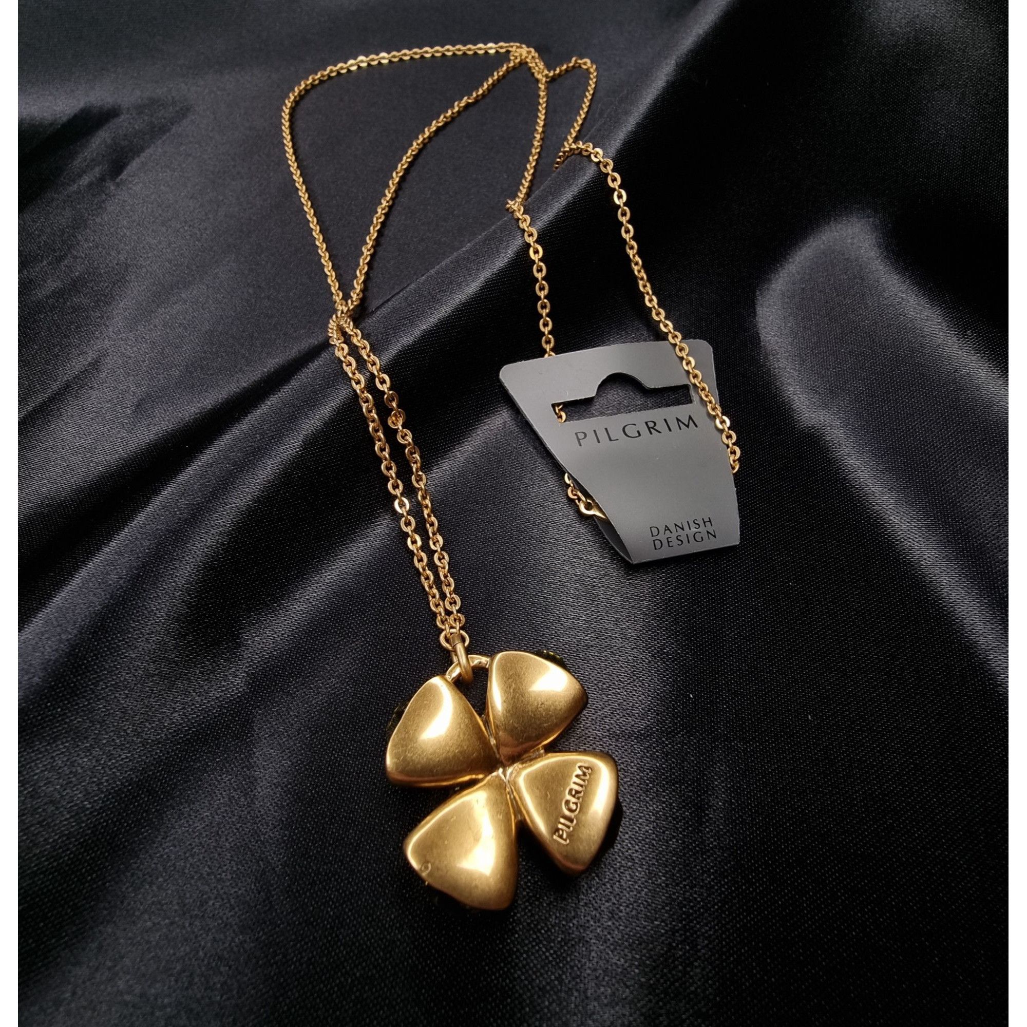 Vintage Pilgrim Gold-Tone Clover Necklace With Crystal Accents Size ONE SIZE - 4 Thumbnail