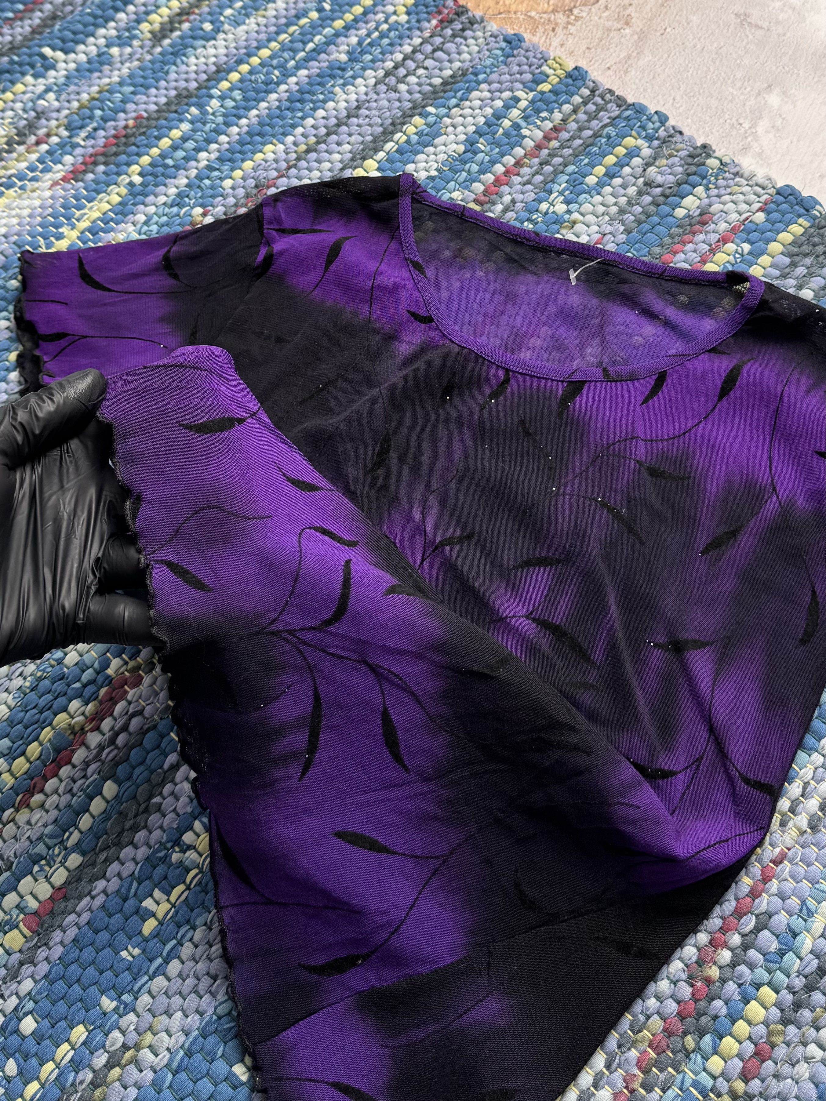 Vintage Vintage Purple Black Sheer Top Floral Mesh Short Sleeve Y2K Size S / US 4 / IT 40 - 3 Thumbnail
