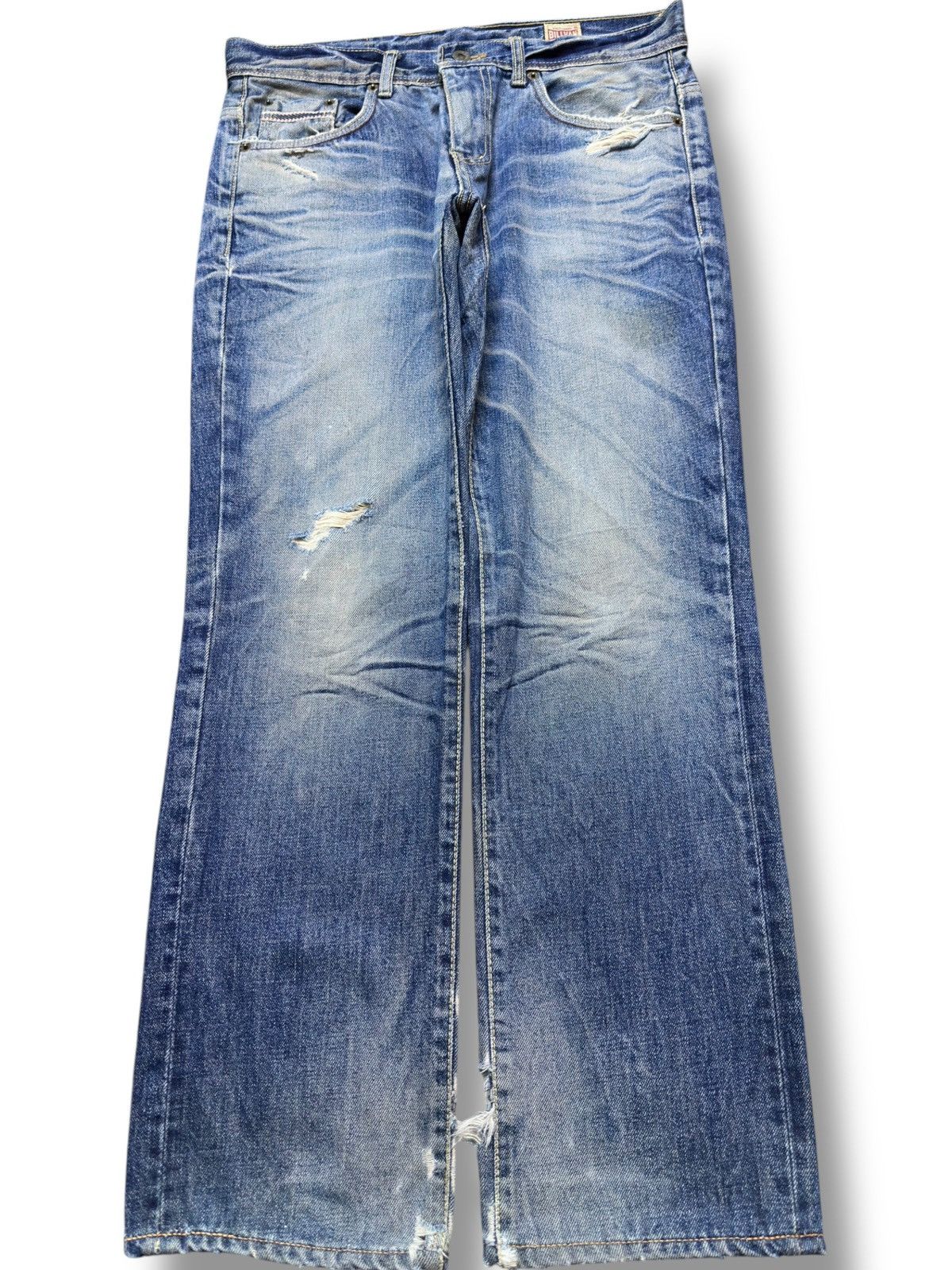 Le Grande Bleu (L.G.B.) Vintage Billvan Mudwash Whiskers Grunge Distressed Denim Size US 31 - 1 Thumbnail