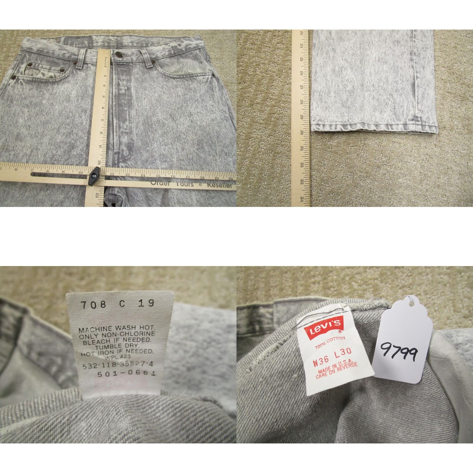 Levi's Levi's 501 Jeans Men's 36x30 Acid Wash Gray Button Fly Vintage USA 90s Straight Regular Denim Jeans Size US 36 / EU 52 - 8 Thumbnail